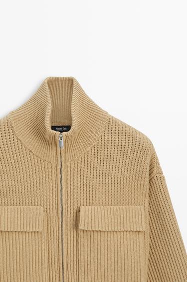 Zip-up knit cardigan with cotton — CAMEL 4