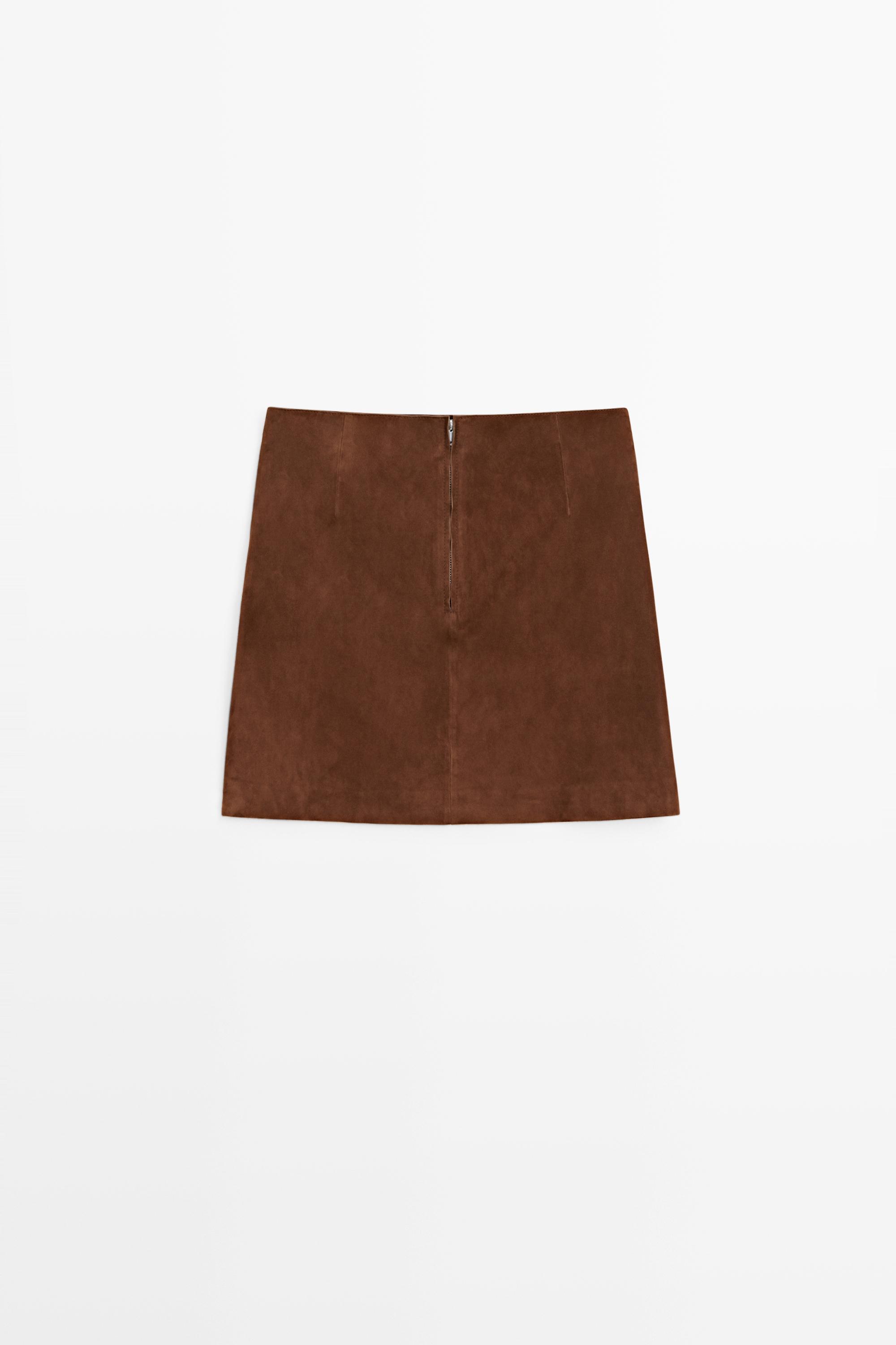 Suede leather mini skirt — MOLE BROWN