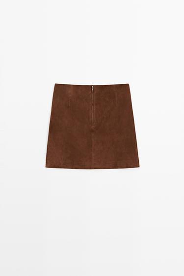 Suede leather mini skirt — MOLE BROWN 6