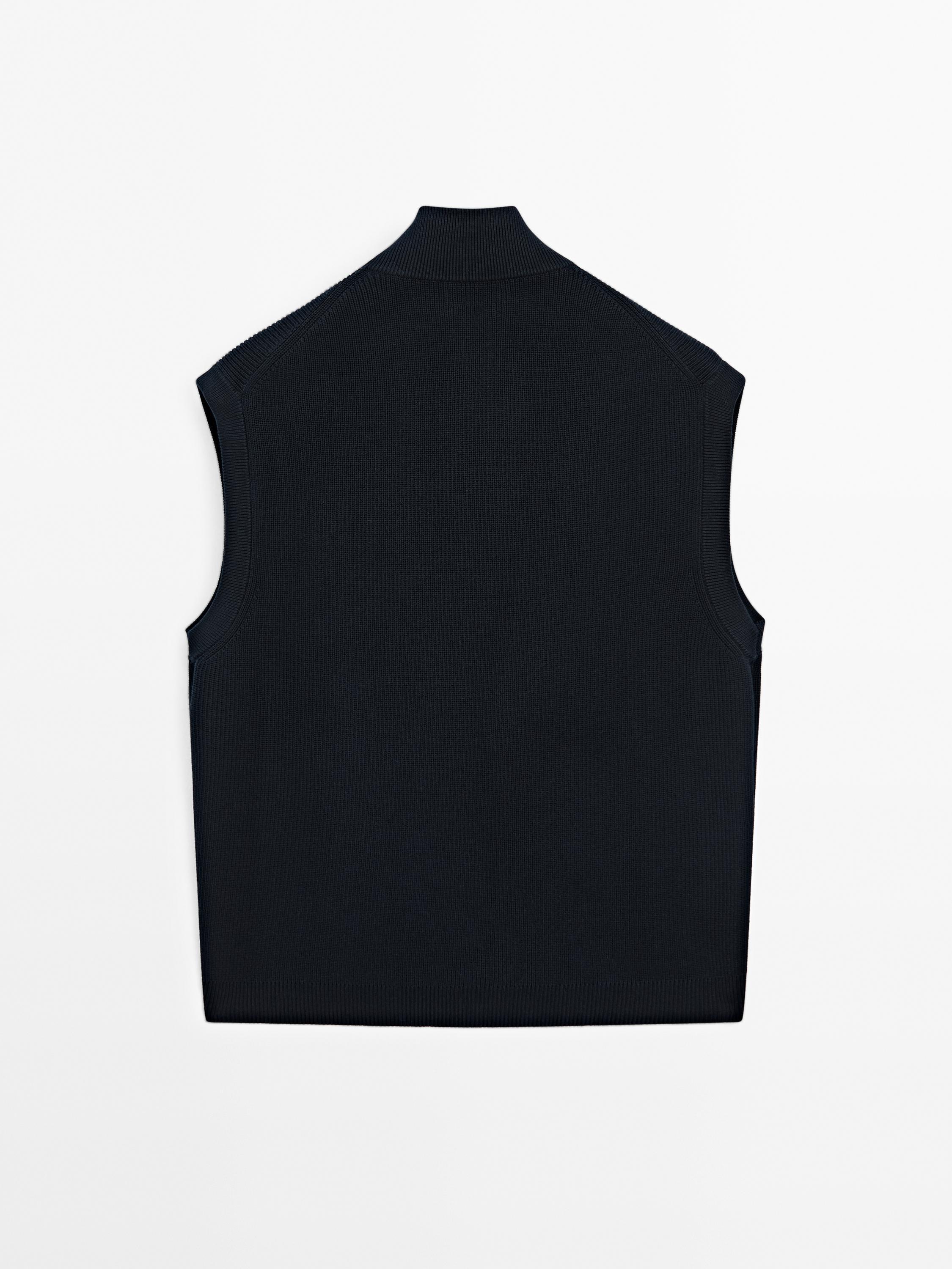 Cotton knit vest with zip