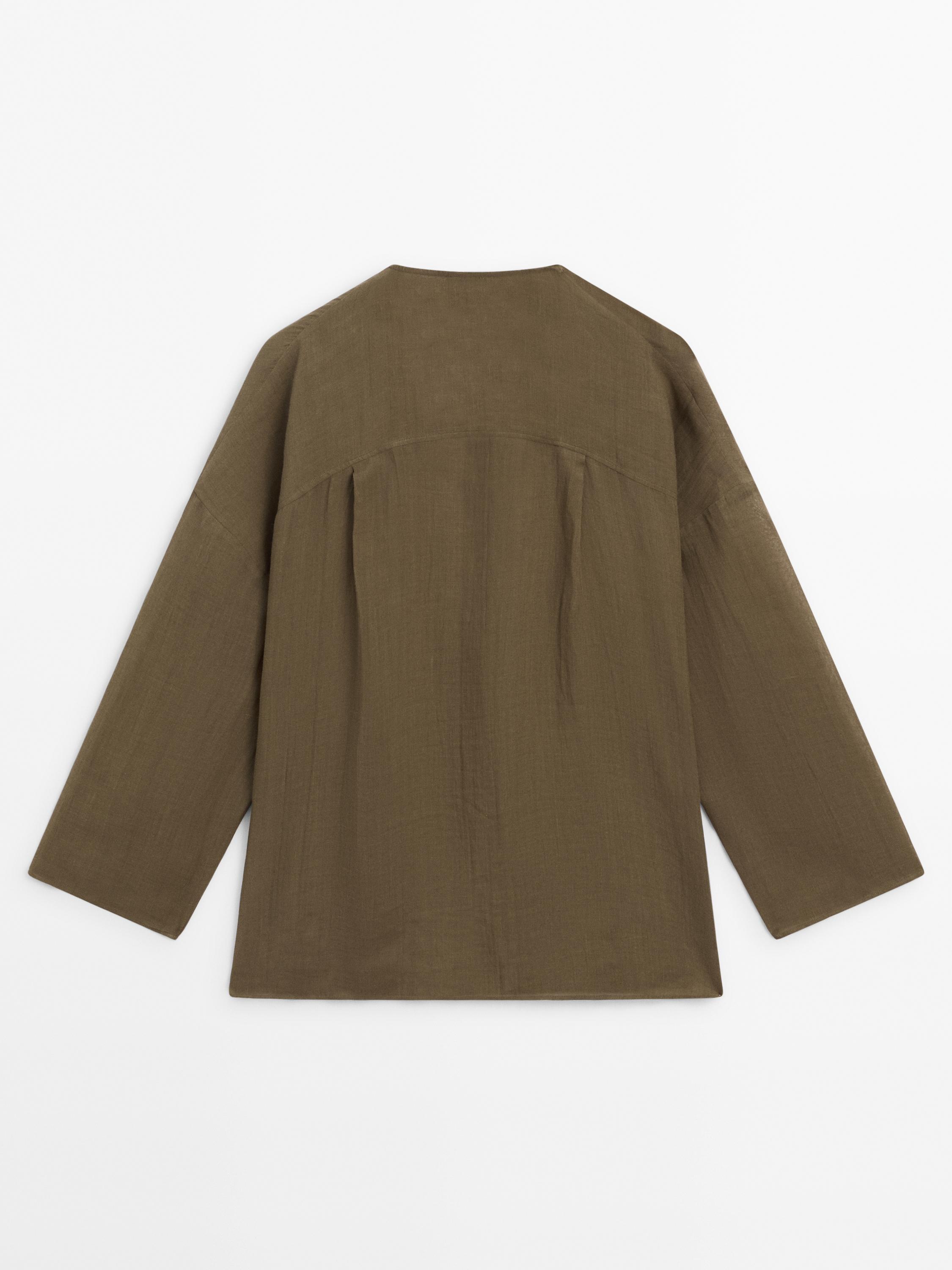 100% ramie V-neck shirt