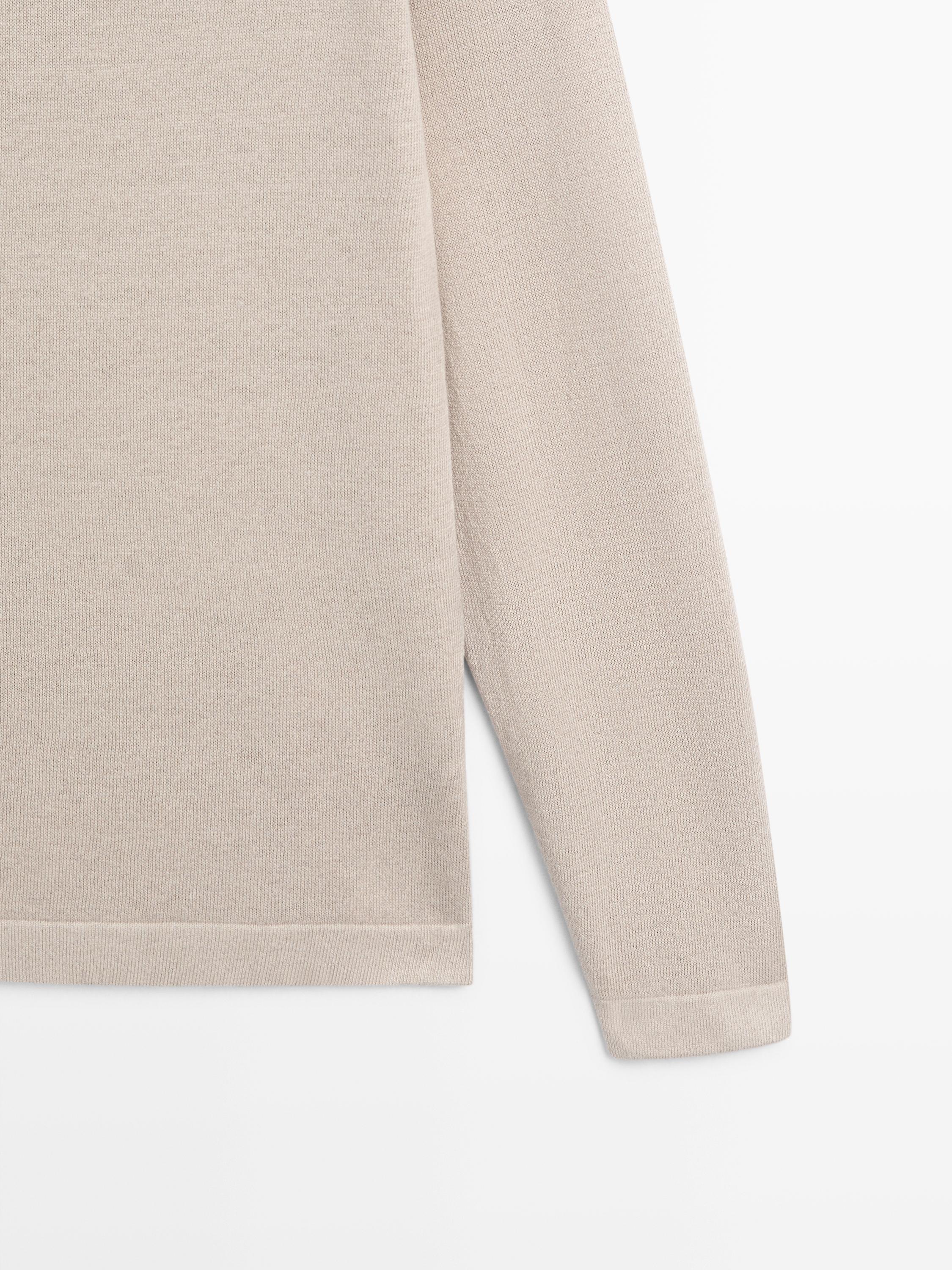 Linen blend knit crew neck sweater — BEIGE