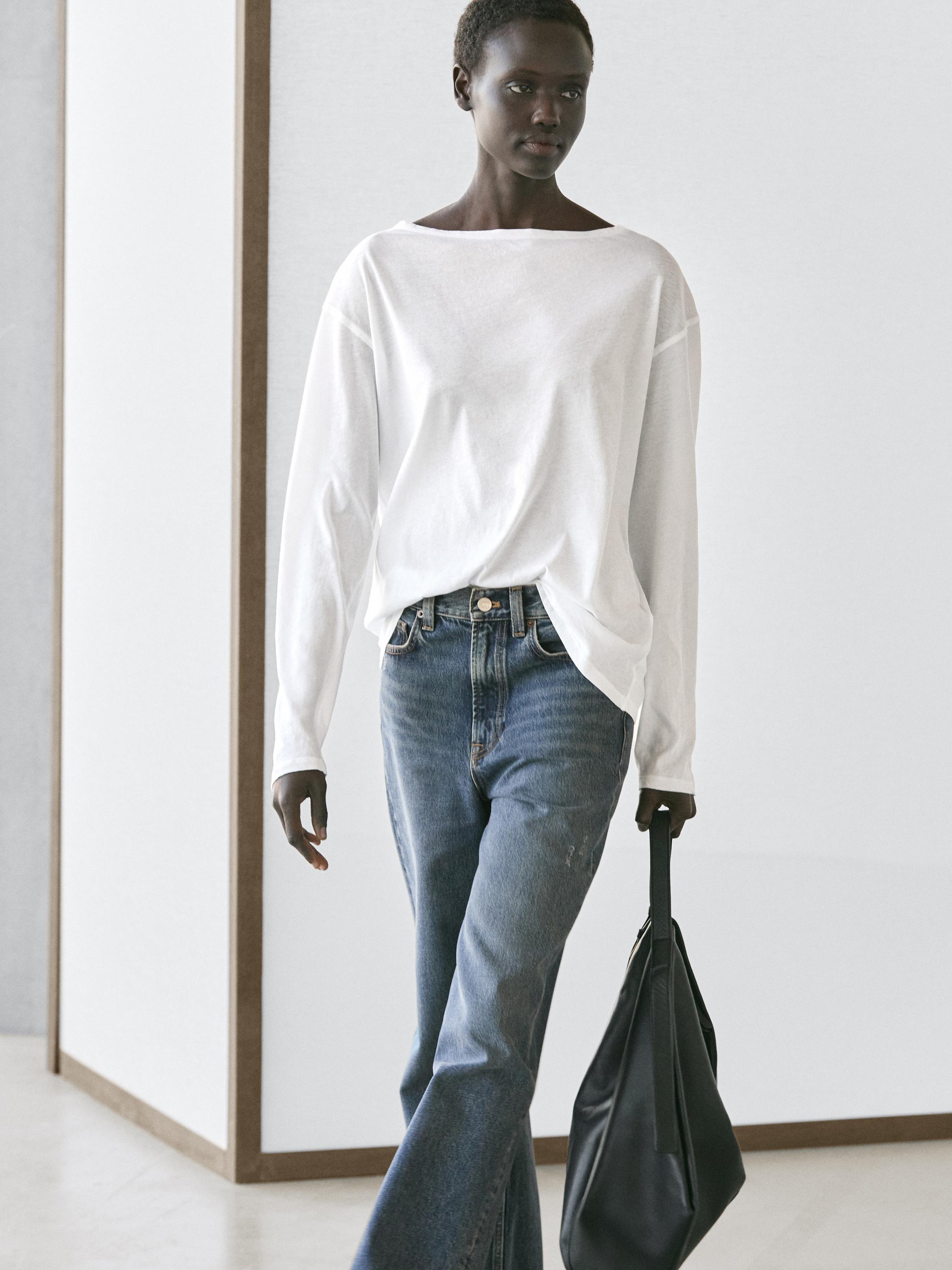 100% cotton boat neck T-shirt — WHITE