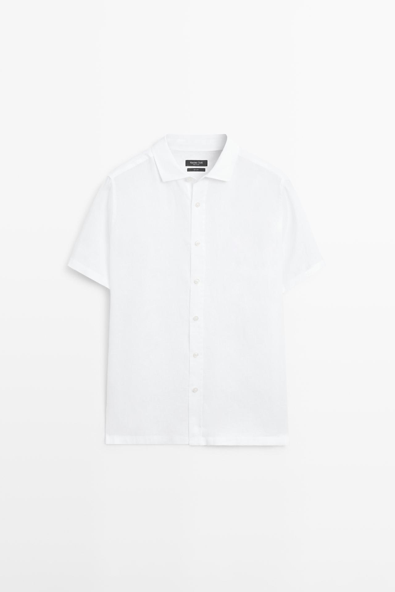 Massimo Dutti - Herre - Regular Fit Skjorte I 100 % Hør Med Korte Ærmer - Hvid - Xxl