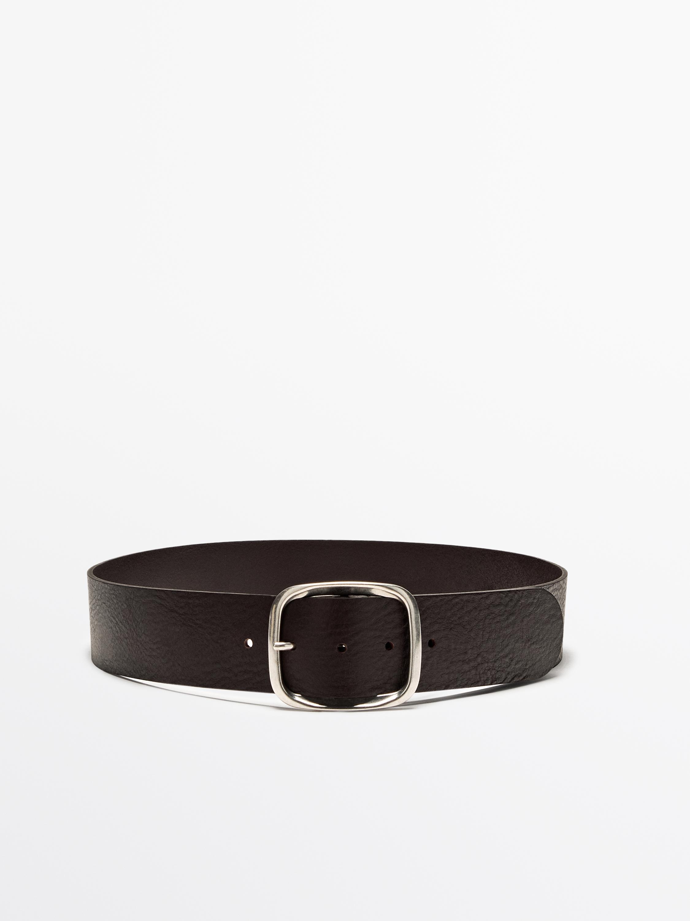 Nappa leather belt with rectangular buckle