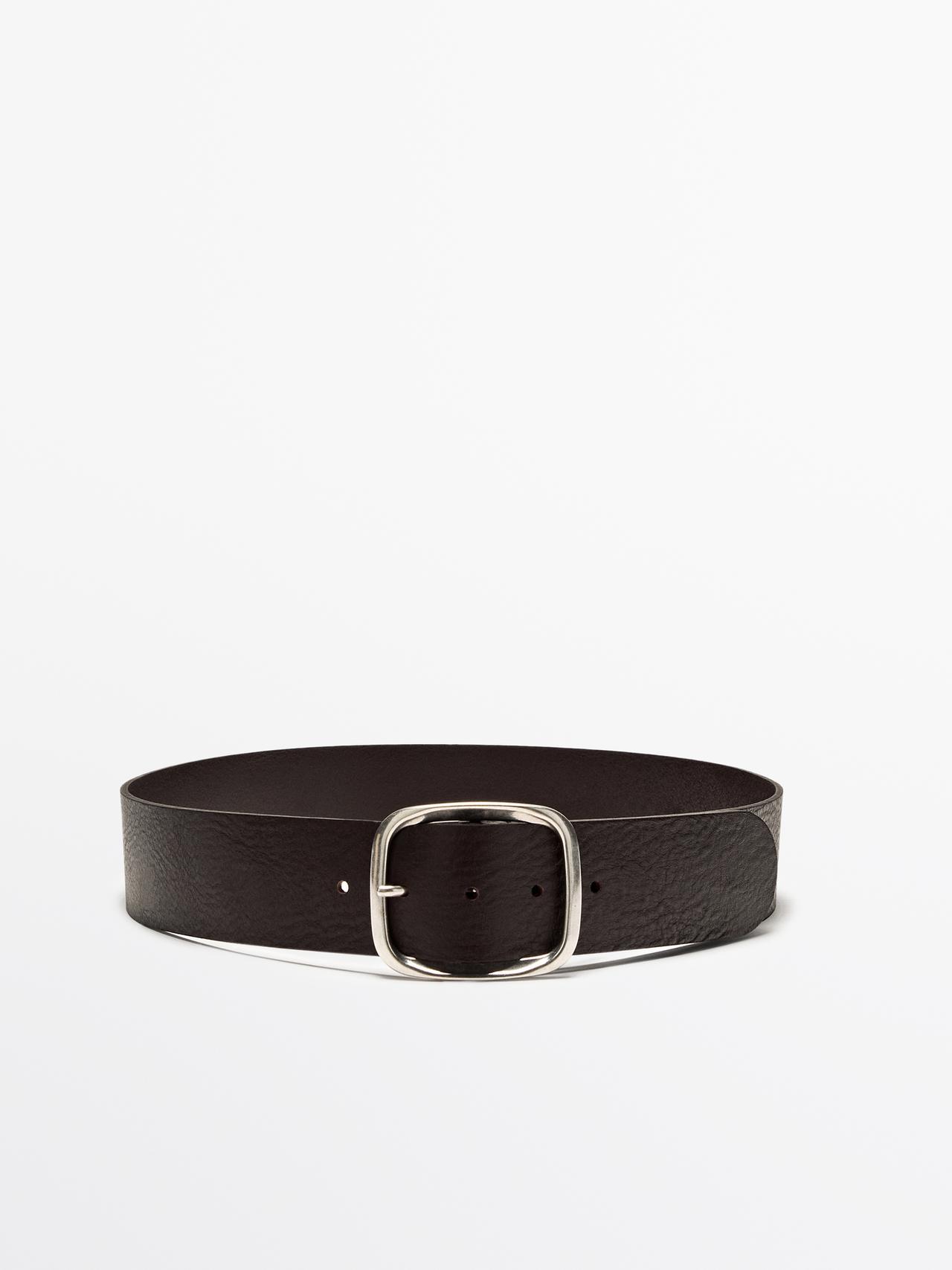 Cintura Con Fibbia Rettangolare In Pelle Nappa - Marrone - S / 80cm - Massimo Dutti - Femminile