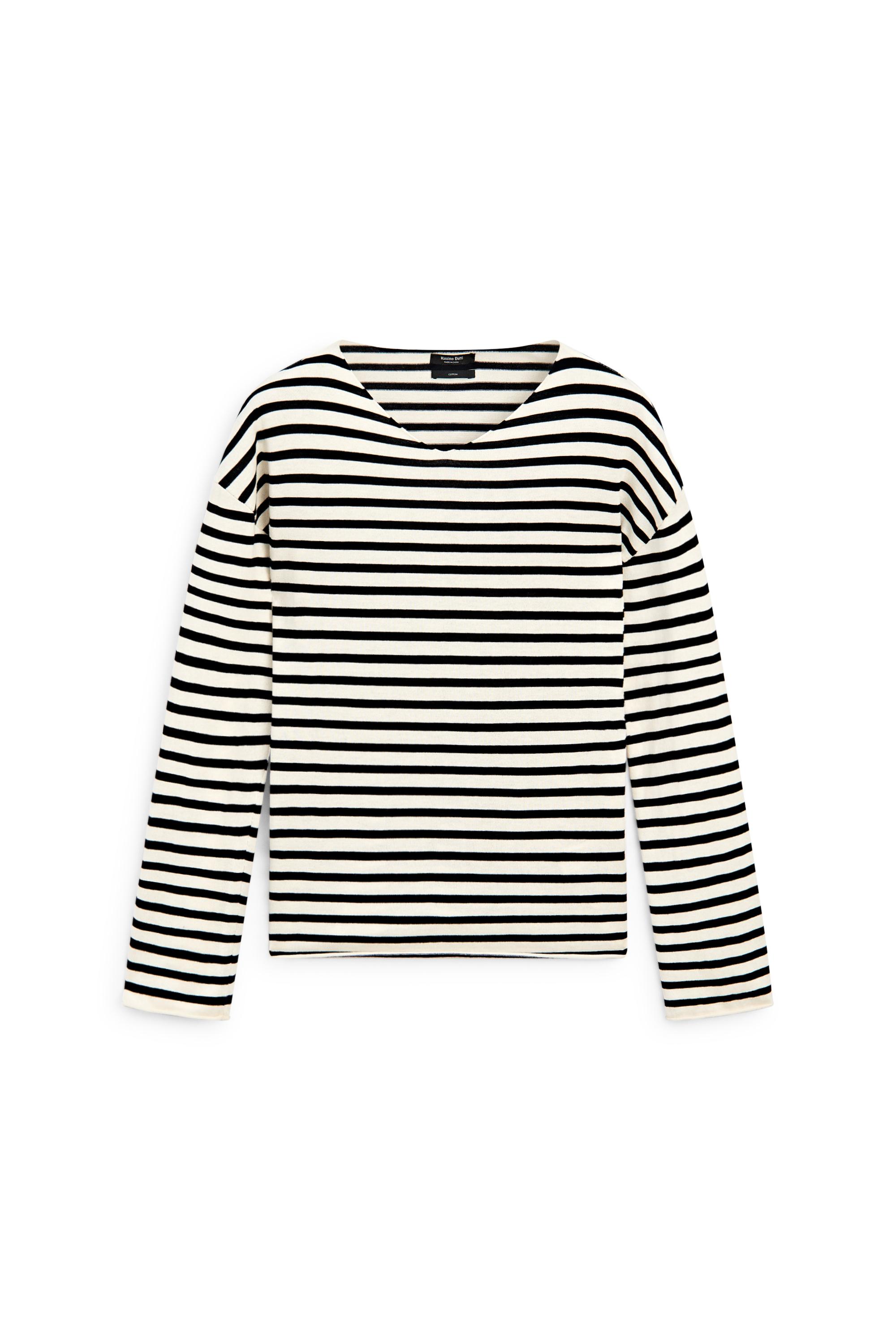 100% cotton long sleeve striped sweater — NAVY BLUE