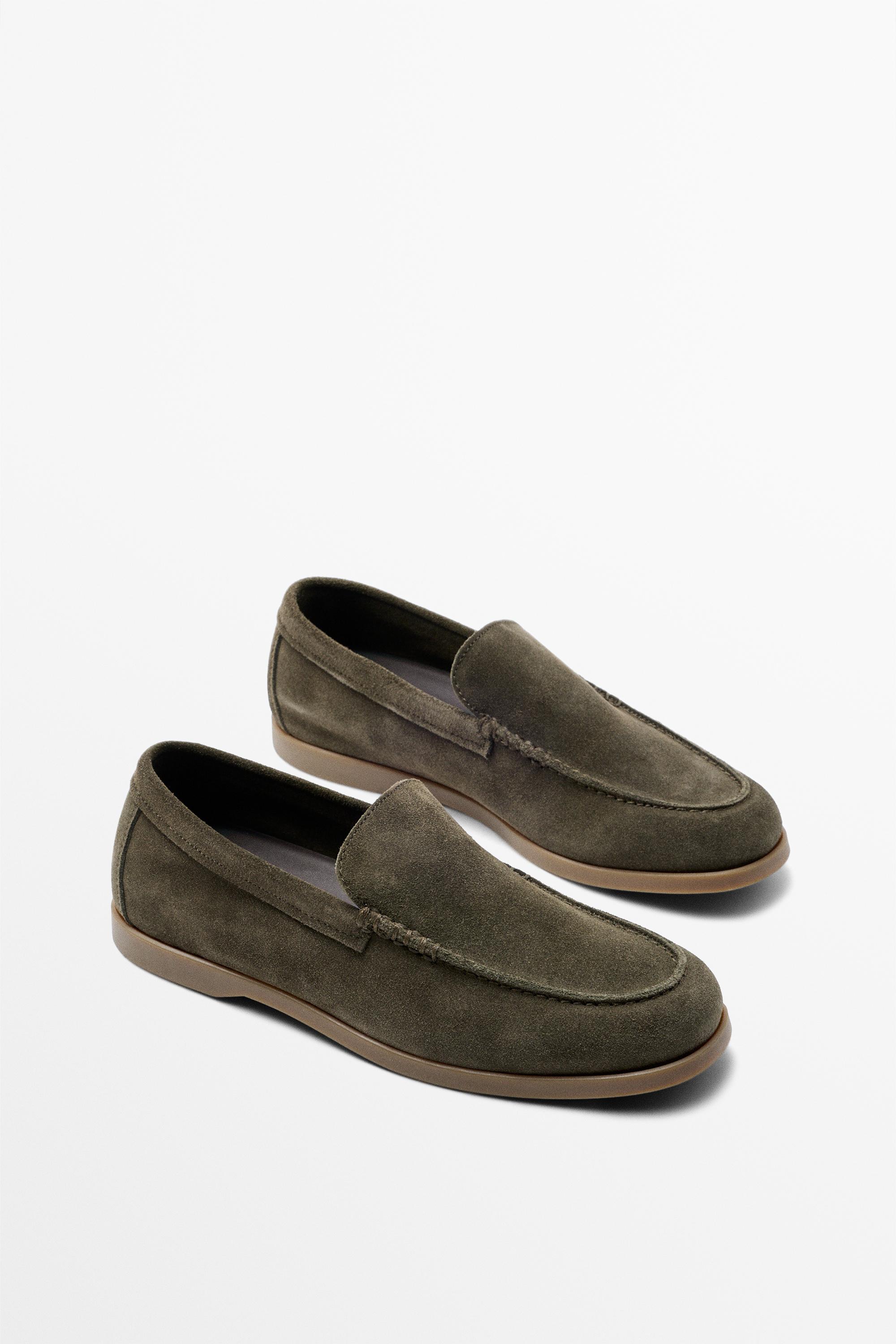 Soft split leather loafers — KHAKI