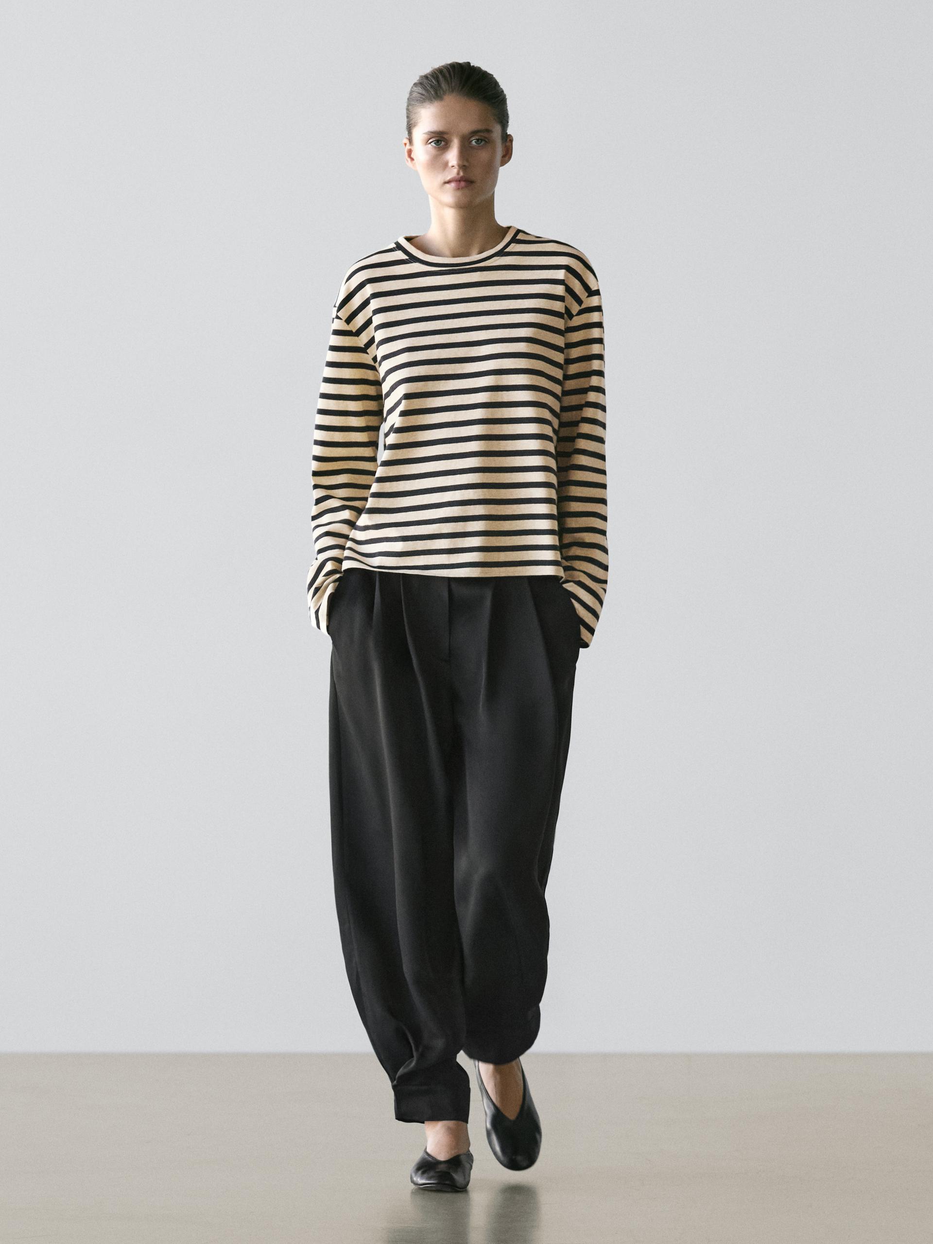 Pantalón Bombacho Tejido Fluido - Negro - 36 - Massimo Dutti - Mujer