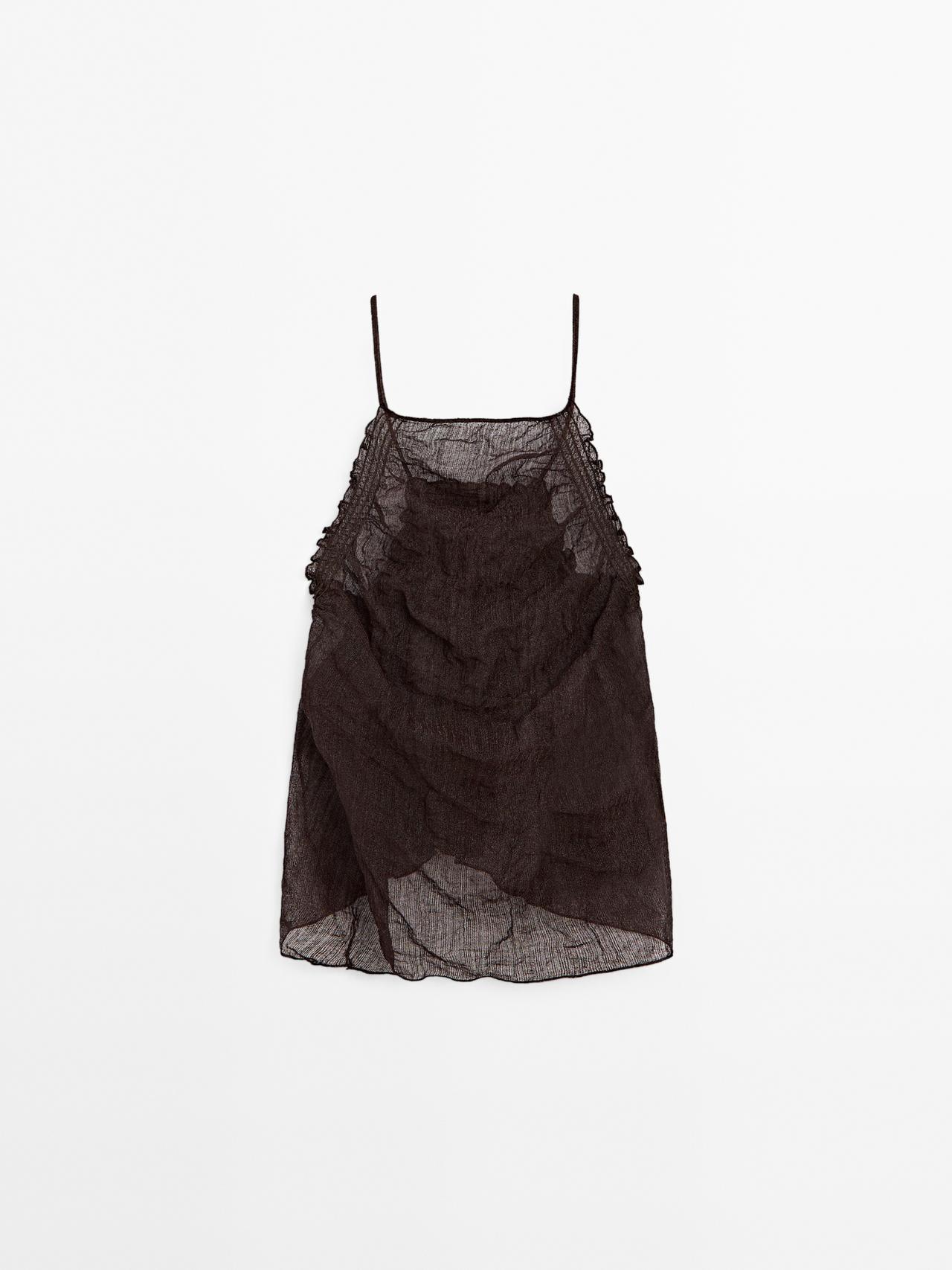 Massimo Dutti - Dame - Top Med Halterneck Og Bar Ryg - Bordeaux - M