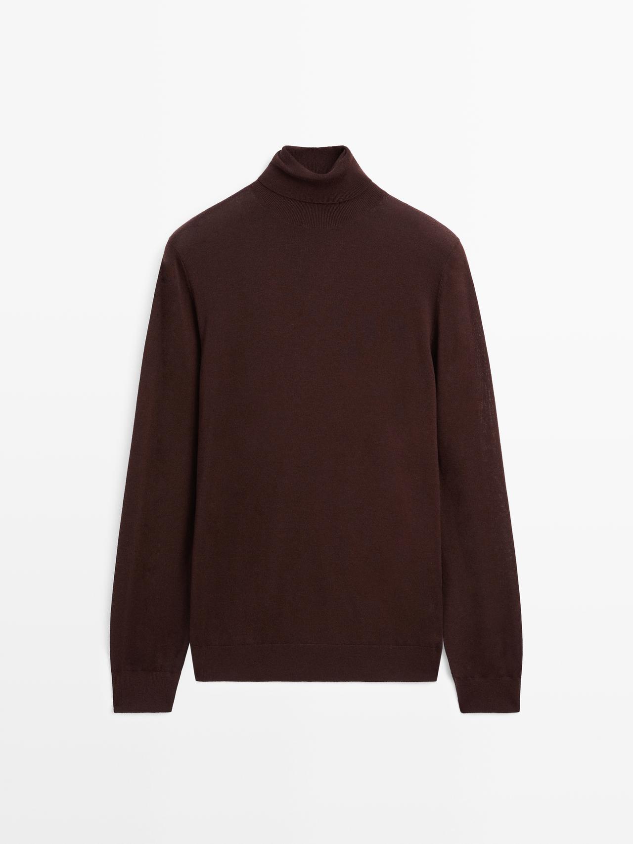 Massimo Dutti - Herre - Strikket Trøje I Uldblanding Med Høj Hals - Bordeaux - Xl