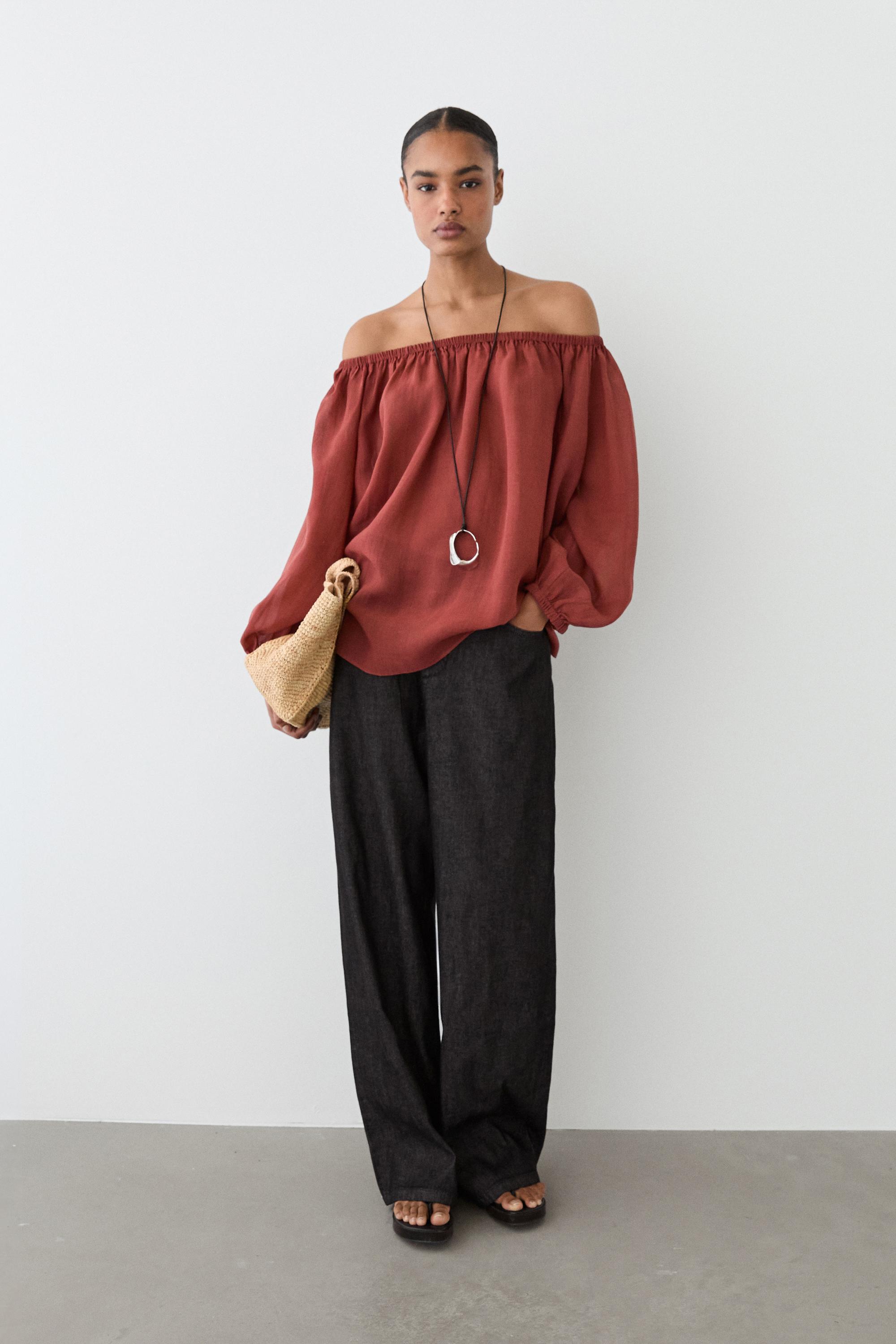 Flowing boat neck shirt — RUSSET