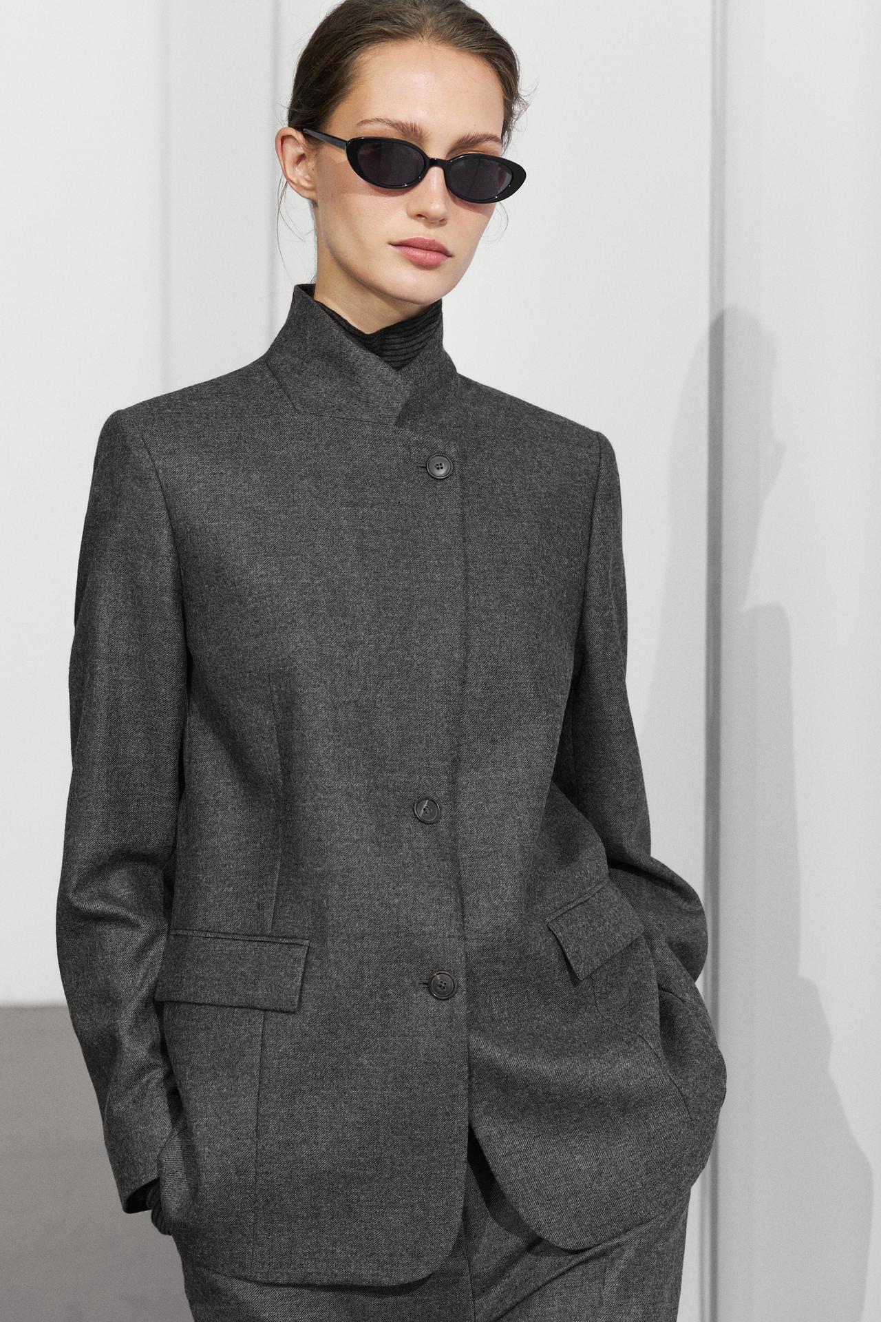 100% wool flannel suit blazer — DARK GREY