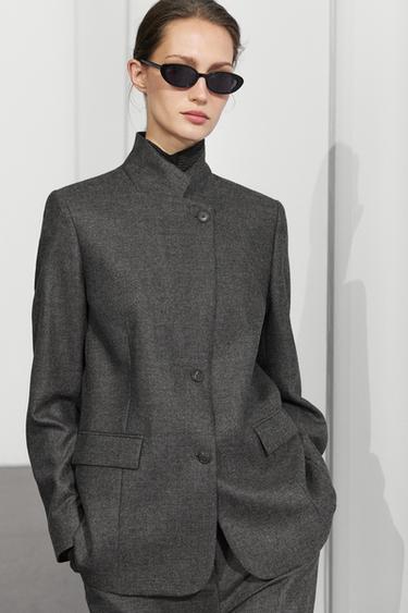 100% wool flannel suit blazer — DARK GREY 5