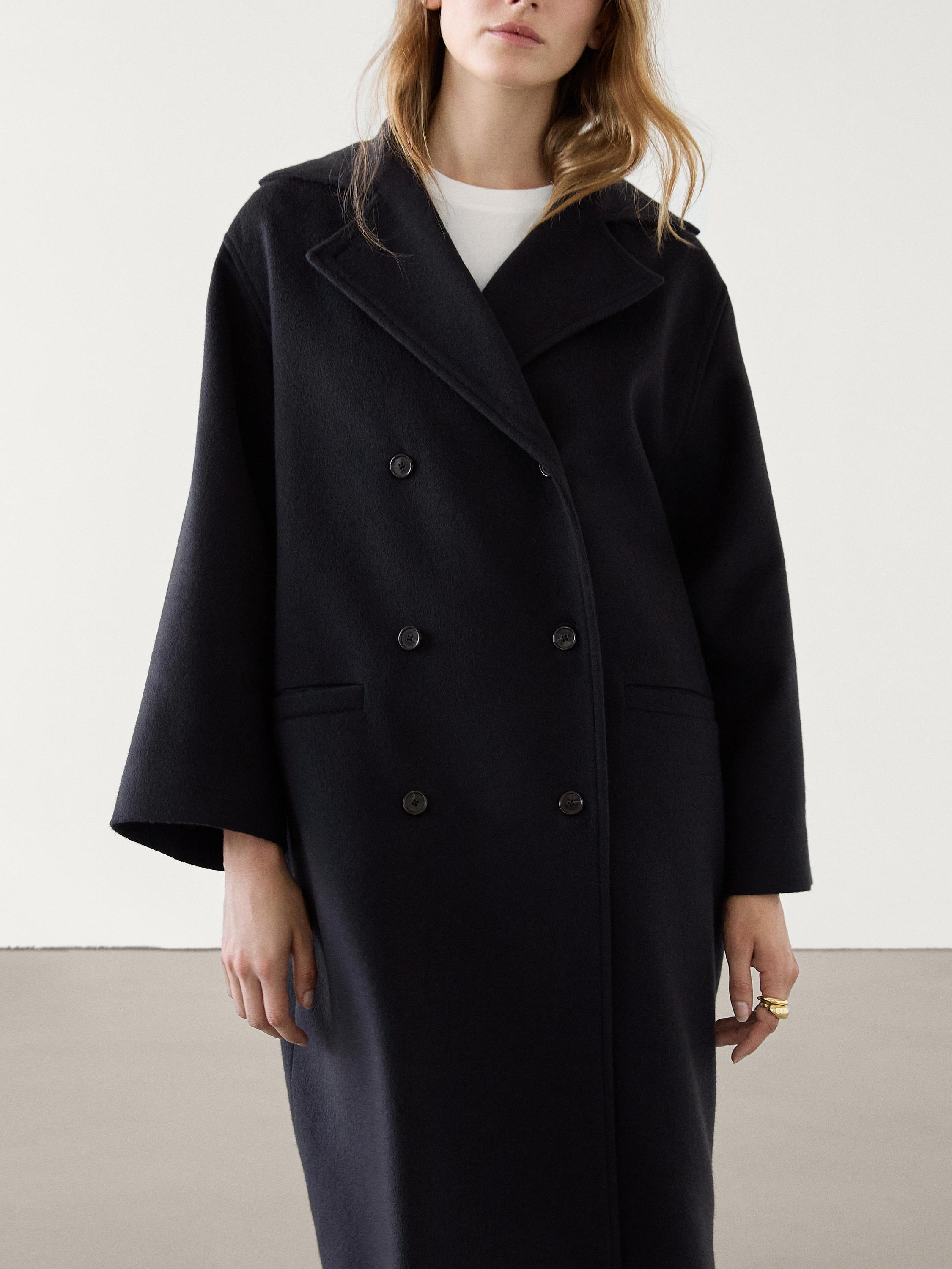 Long wool blend trench coat Deep Blue Coats And Jackets Massimo Dutti