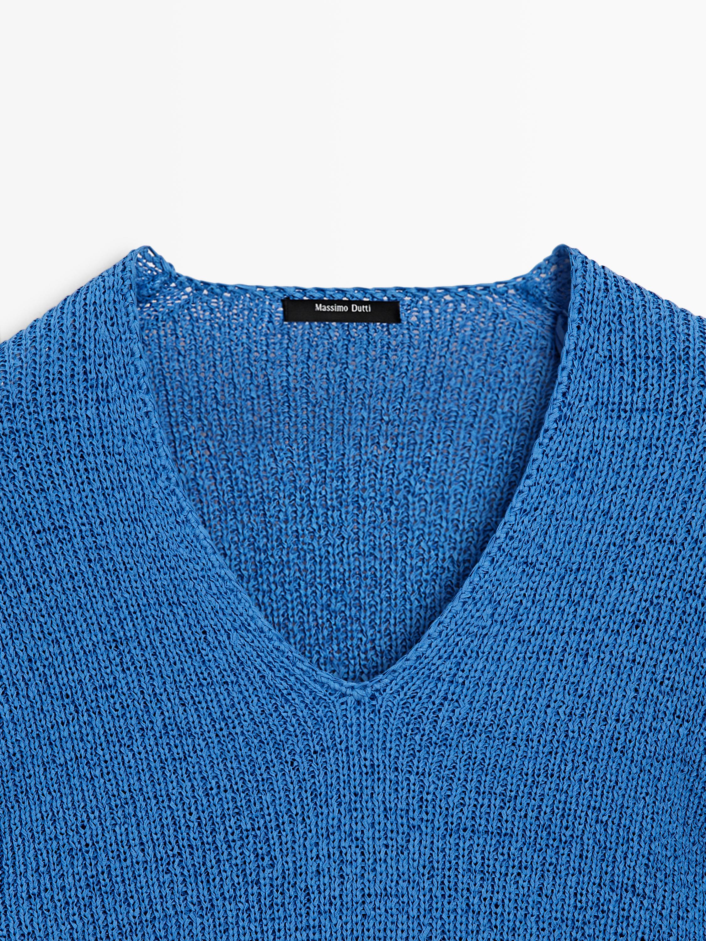 Cotton blend V-neck knit sweater — BLUISH