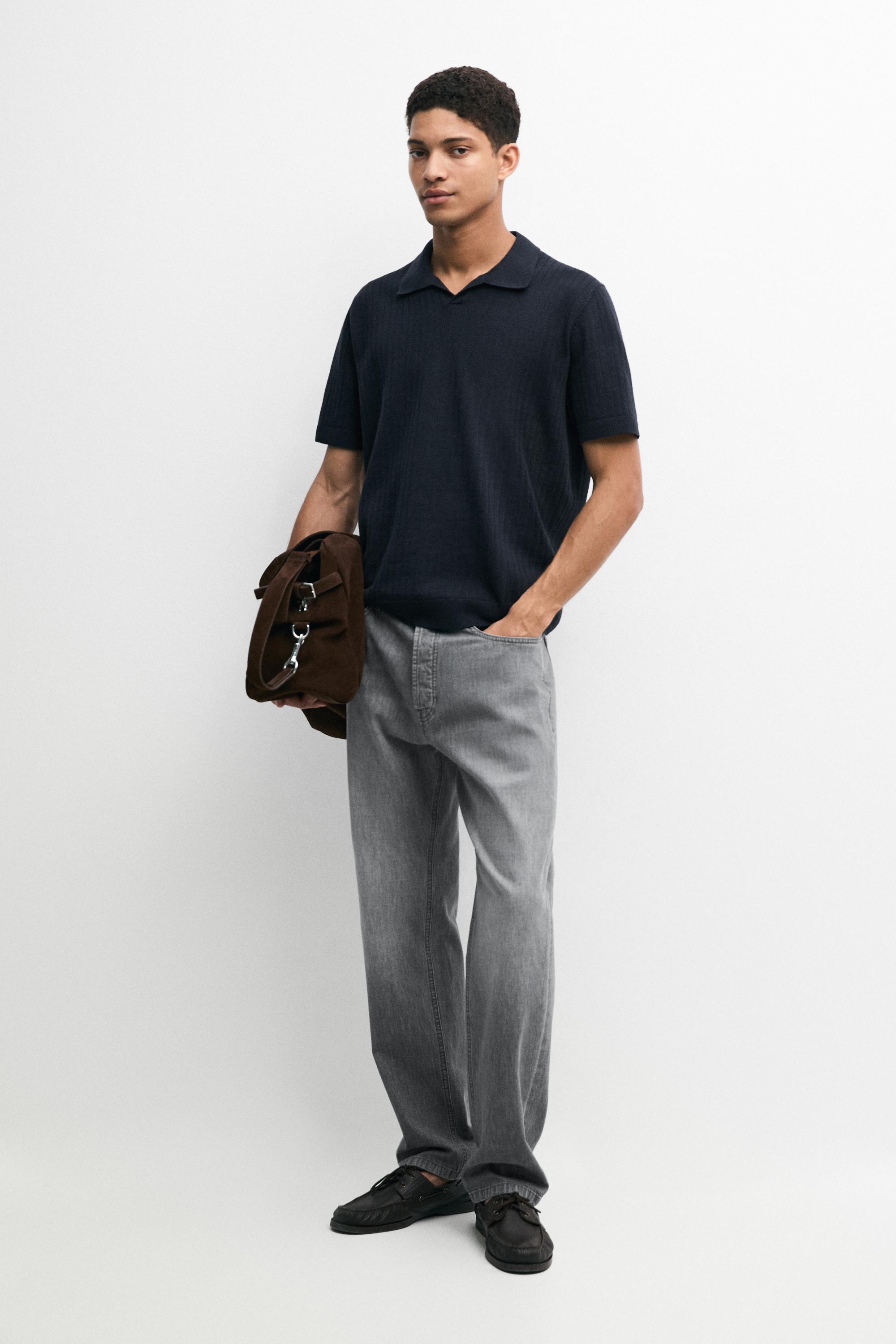 Knit polo sweater with cutwork detail — NAVY BLUE