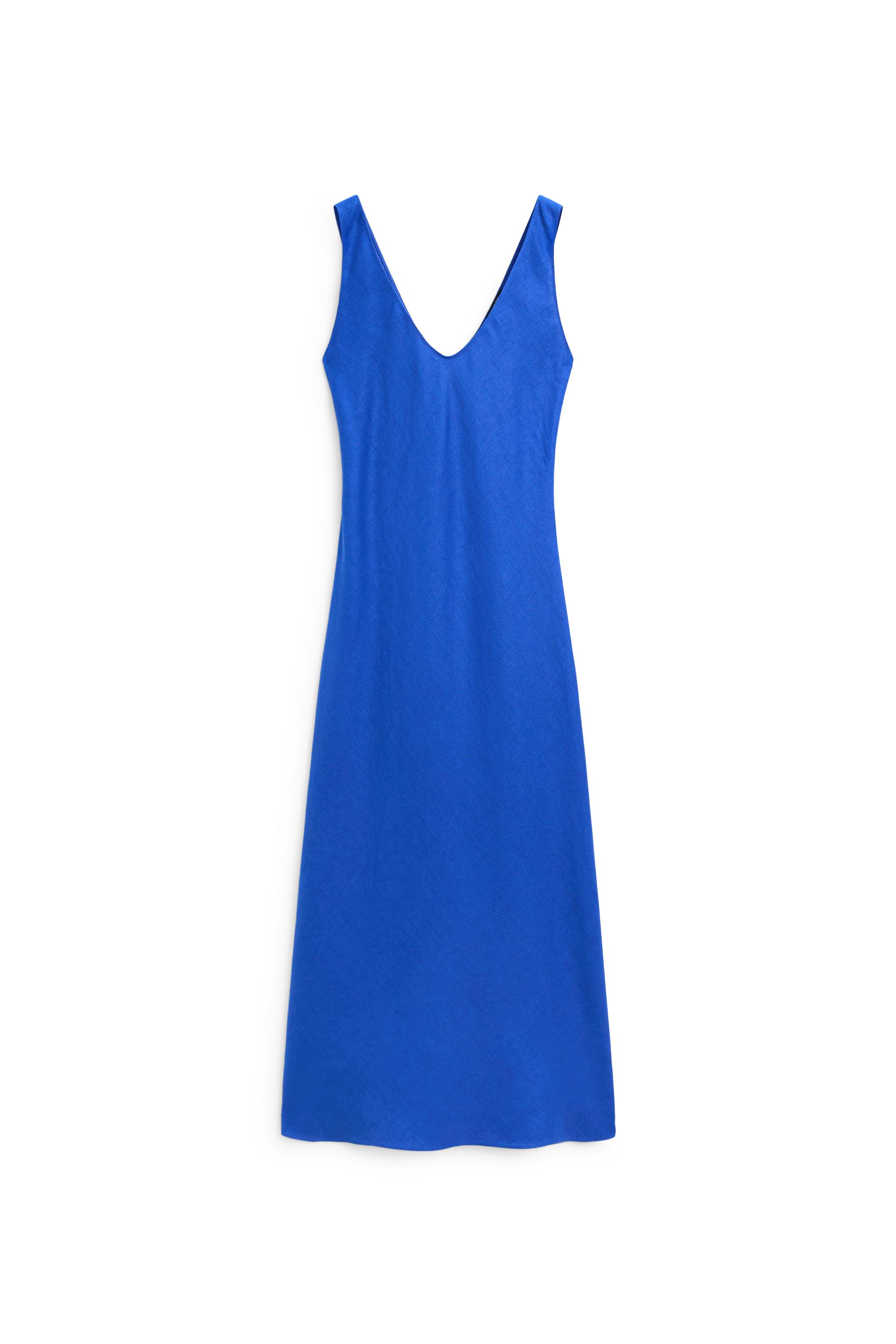 100% linen strap midi dress — Electric blue