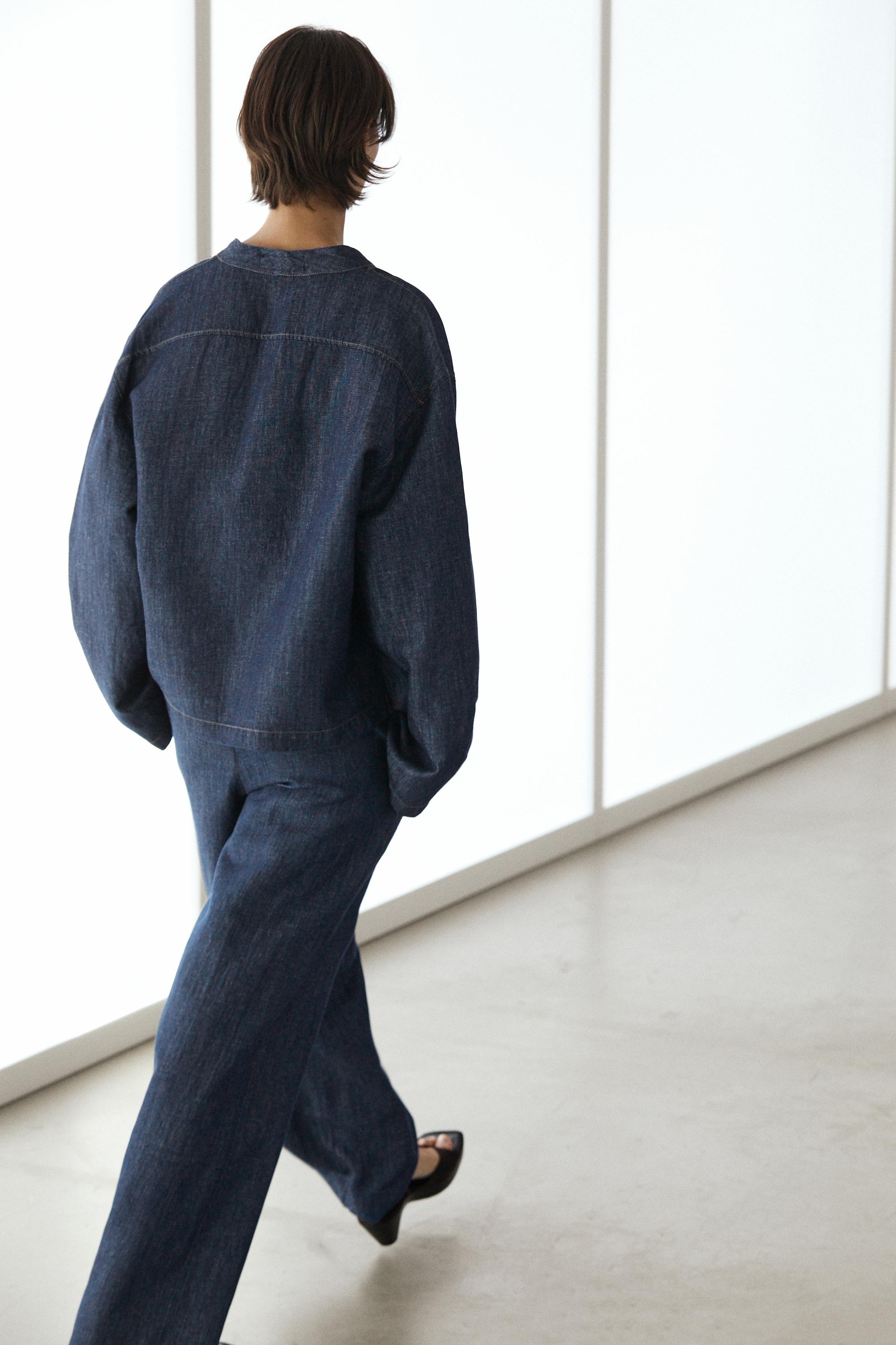 Total look linen blend denim shirt — DARK BLUE