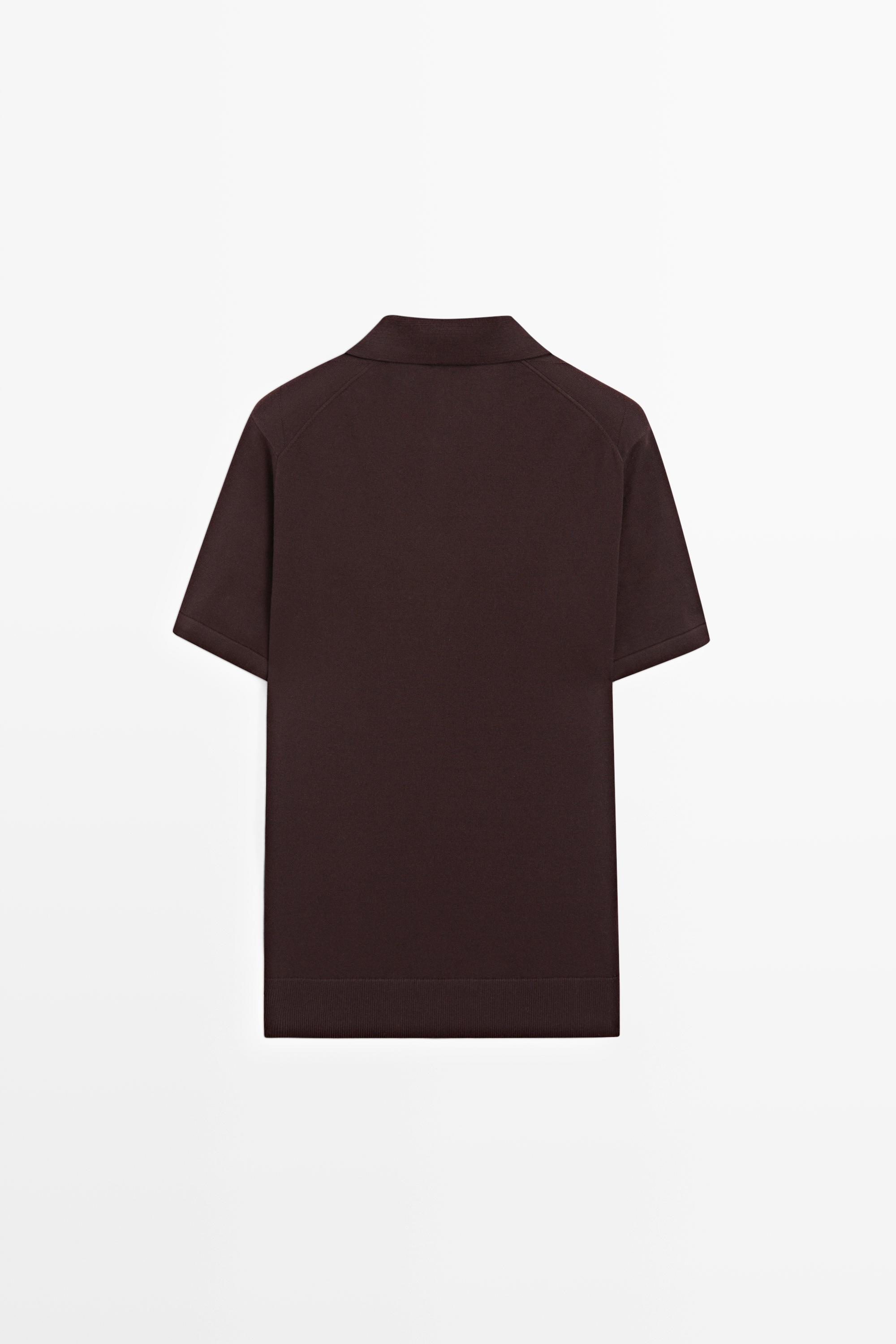 100% cotton intarsia knit polo shirt — BURGUNDY