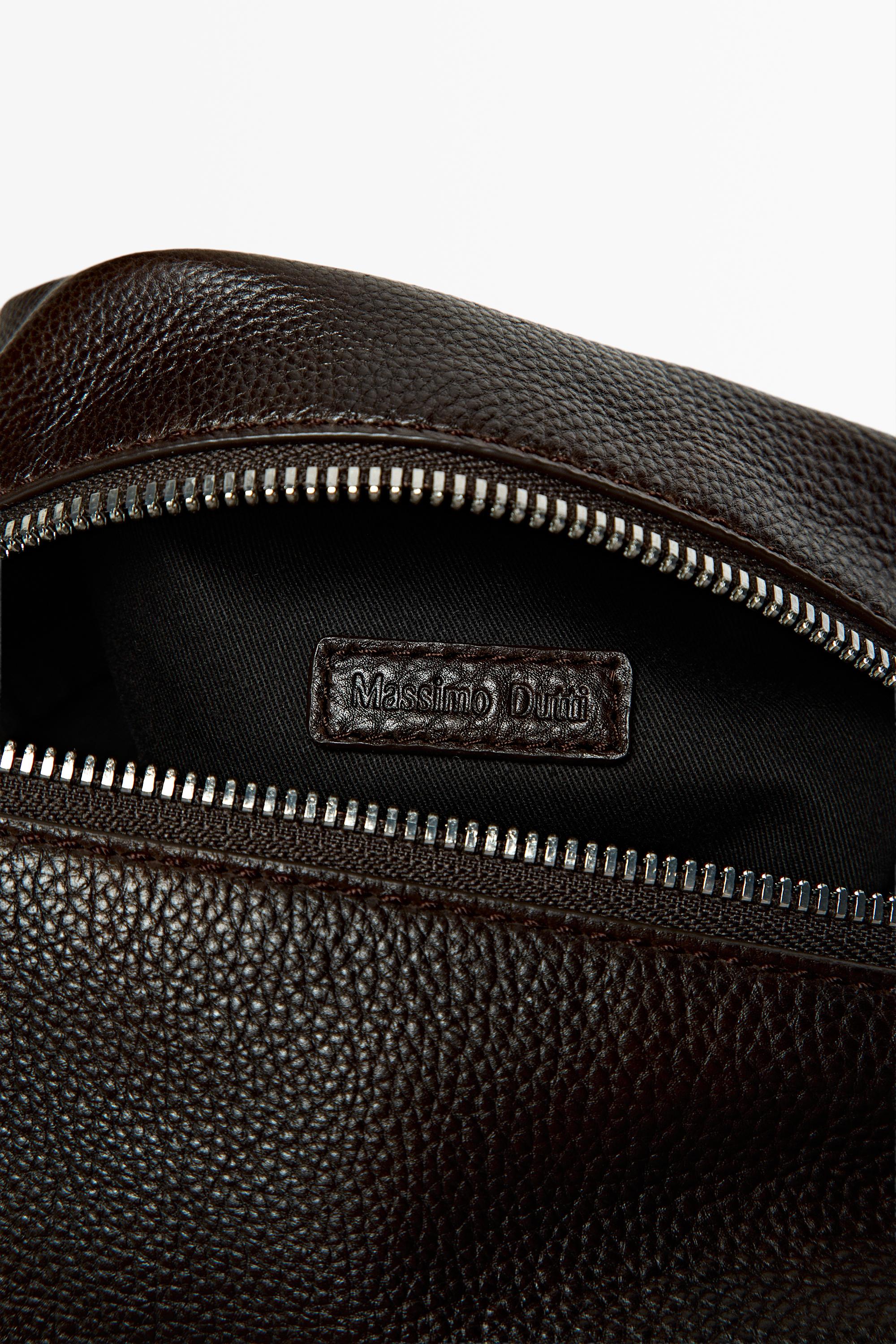 Nappa leather toiletry bag with zip — BROWN