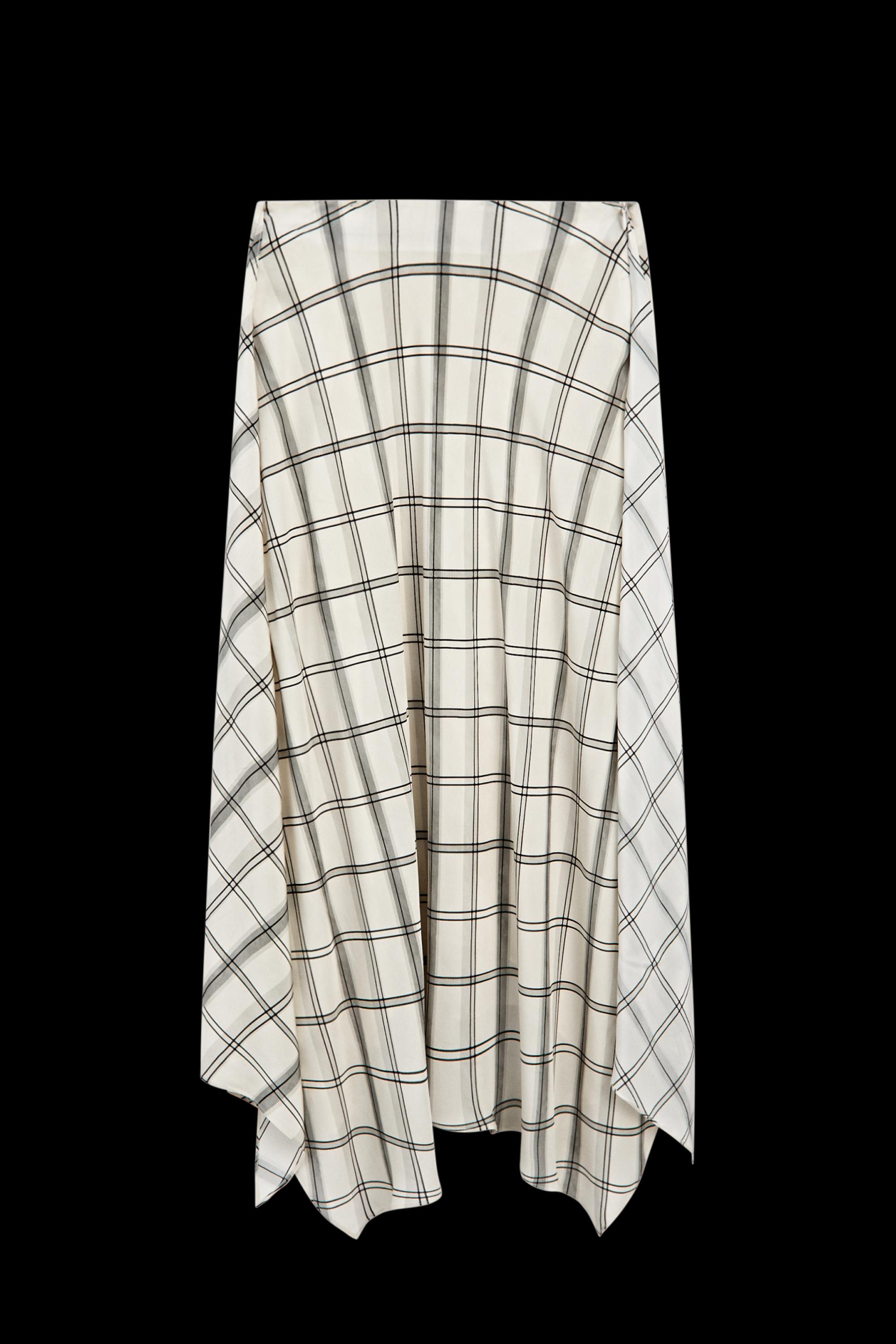 Asymmetric midi skirt with check detail — WHITE