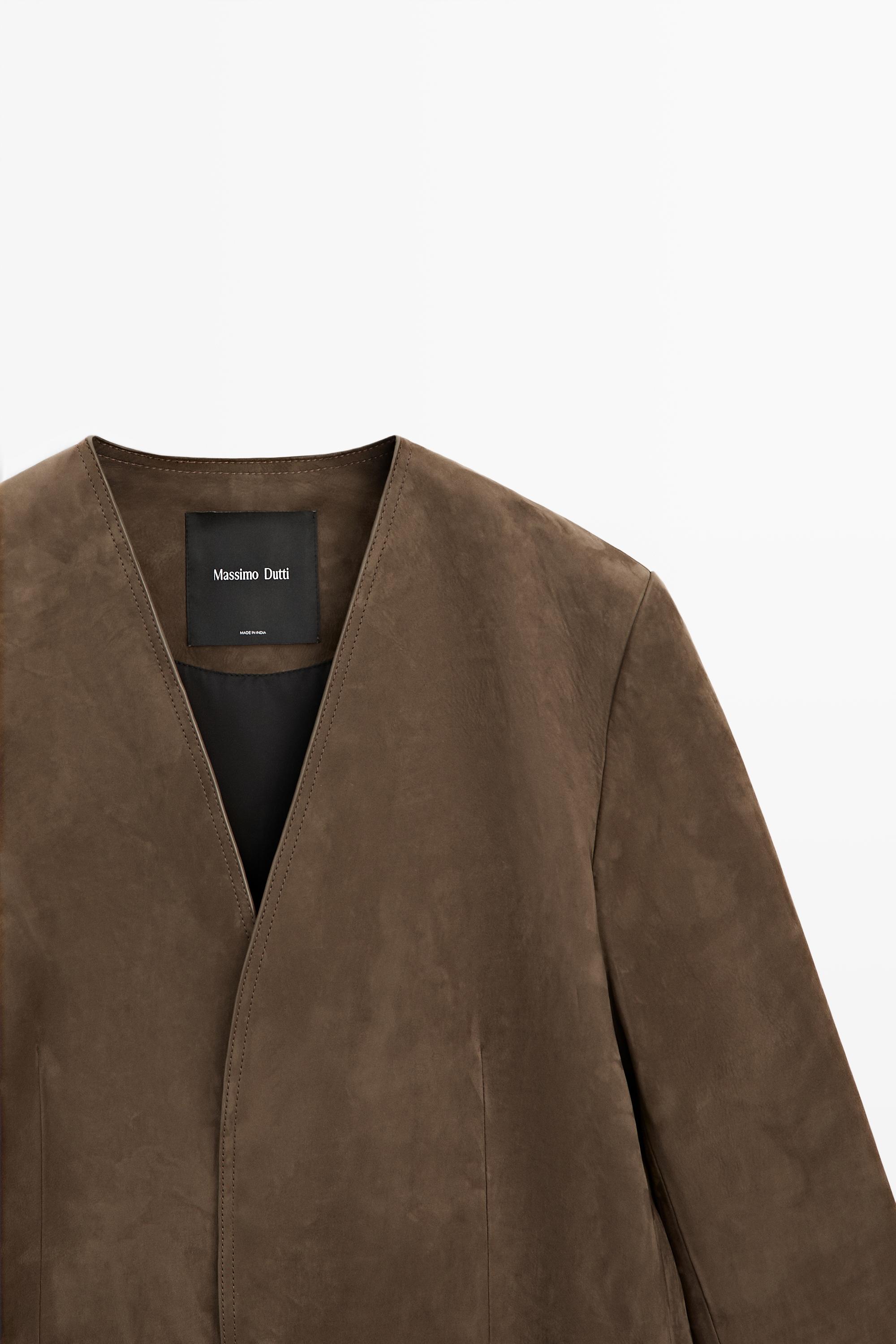 Suede leather blazer — MOLE BROWN