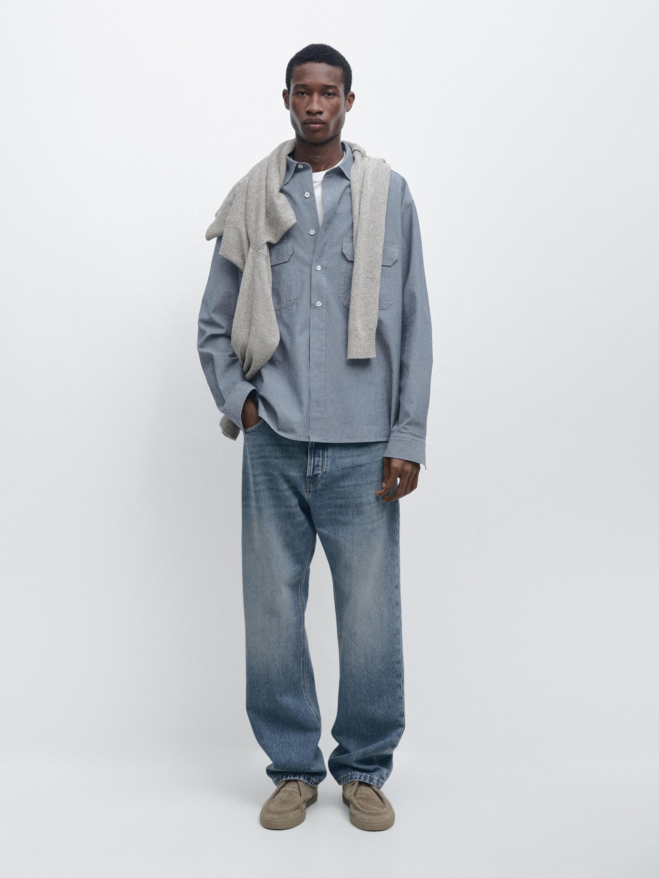 Regular fit chambray shirt with pocket details — SKY BLUE