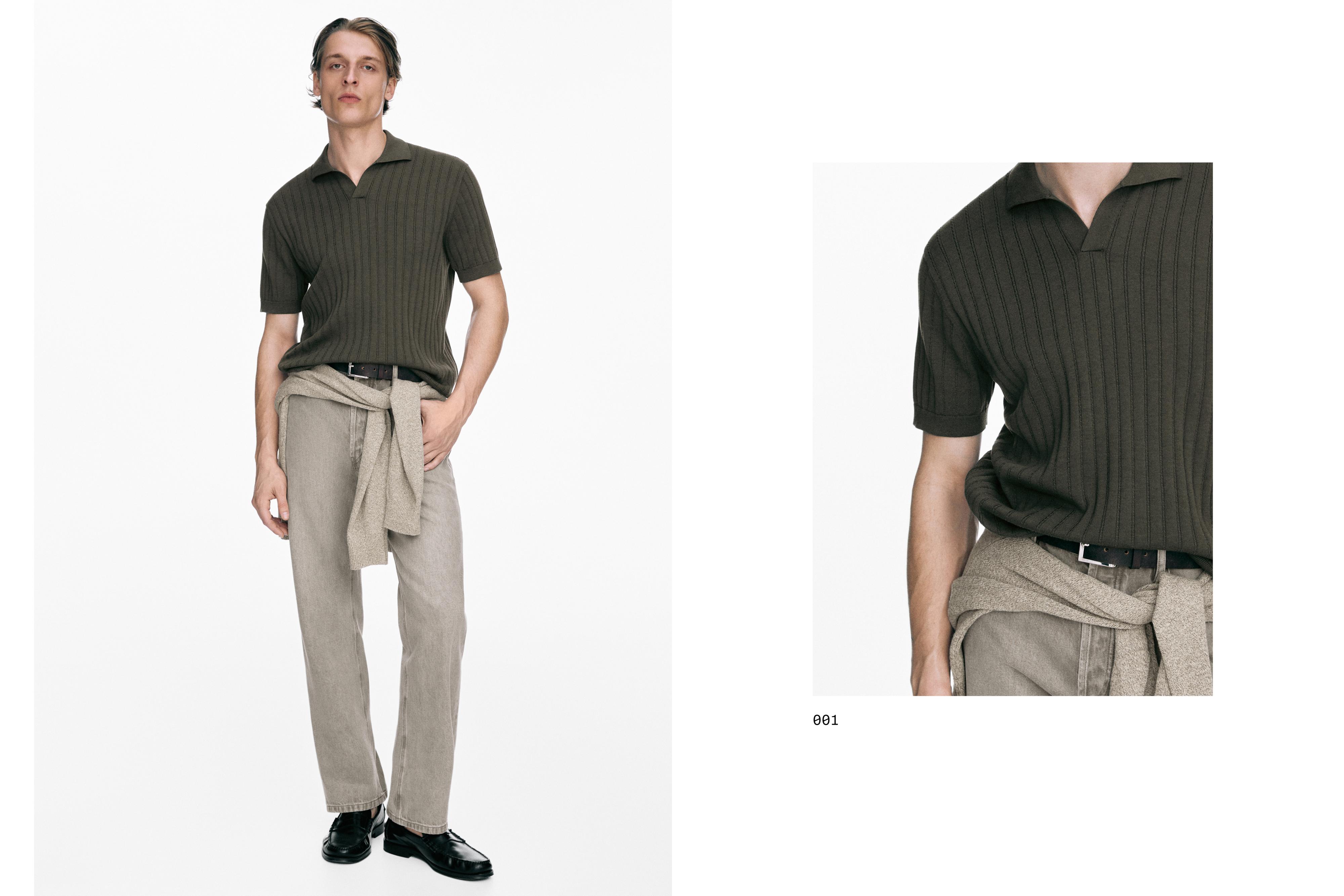 Cable-knit polo sweater — DARK KHAKI