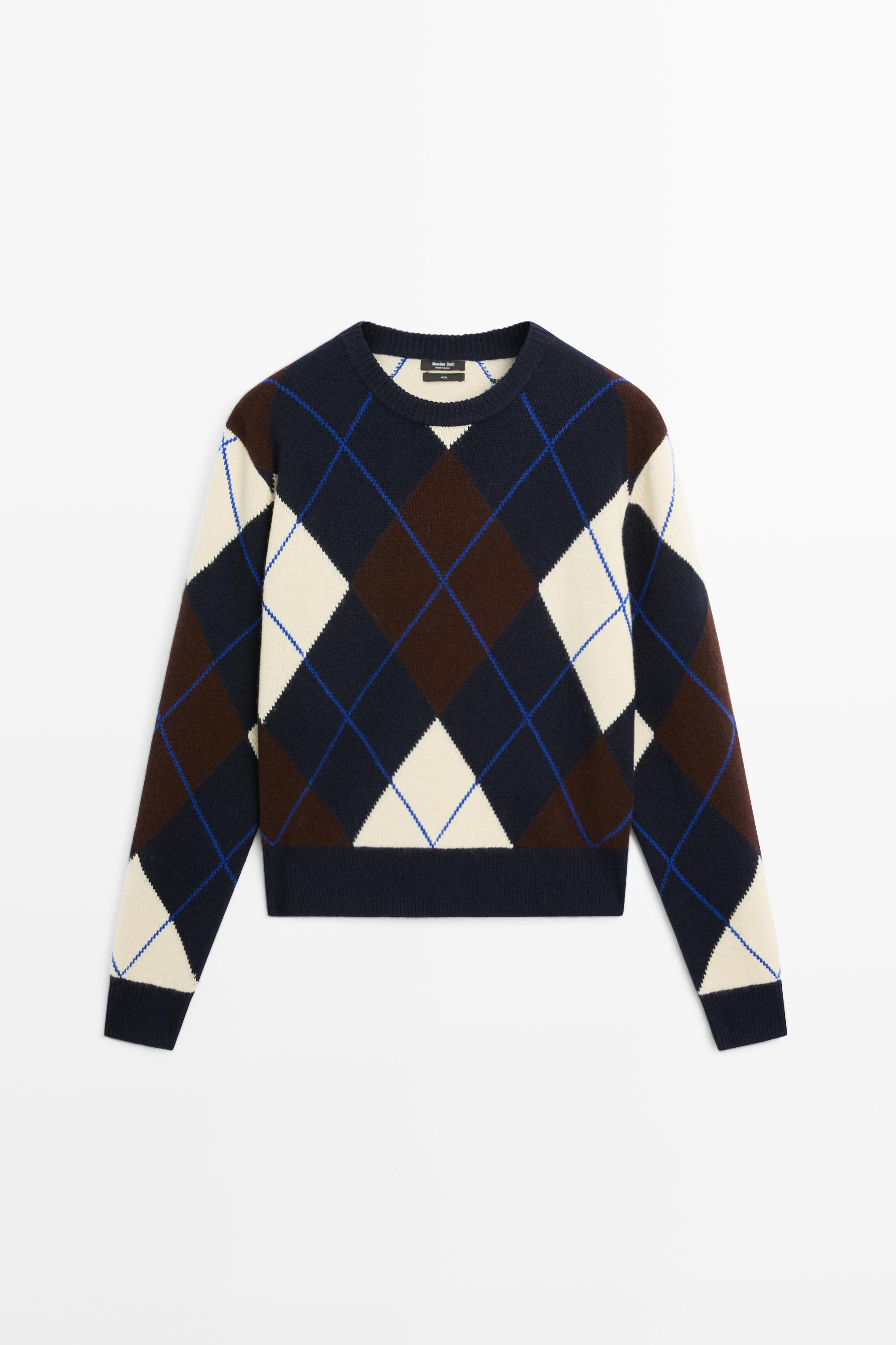 Wollen tricot trui met ruitpatroon