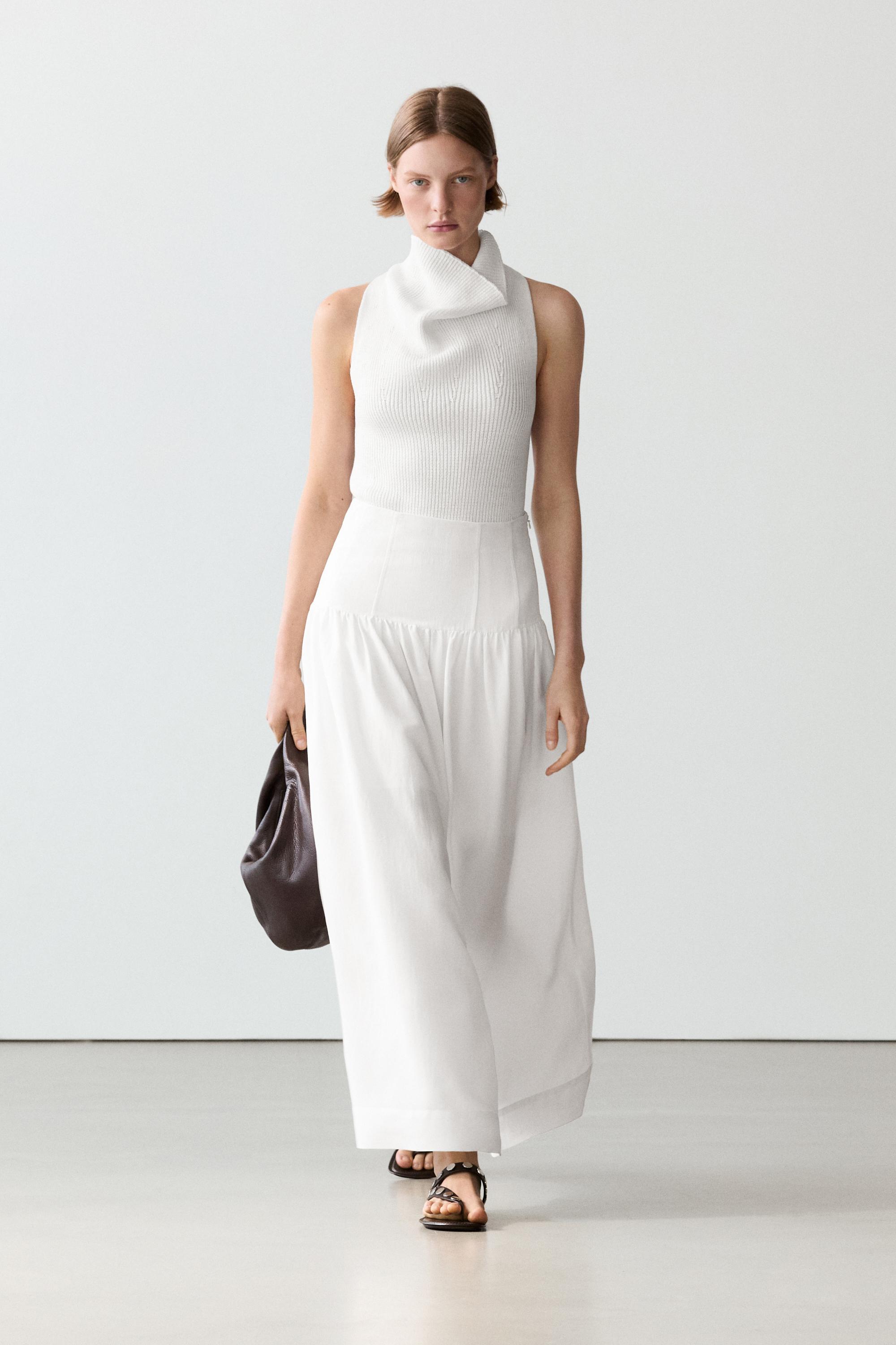 Midi skirt with yoke detail — WHITE