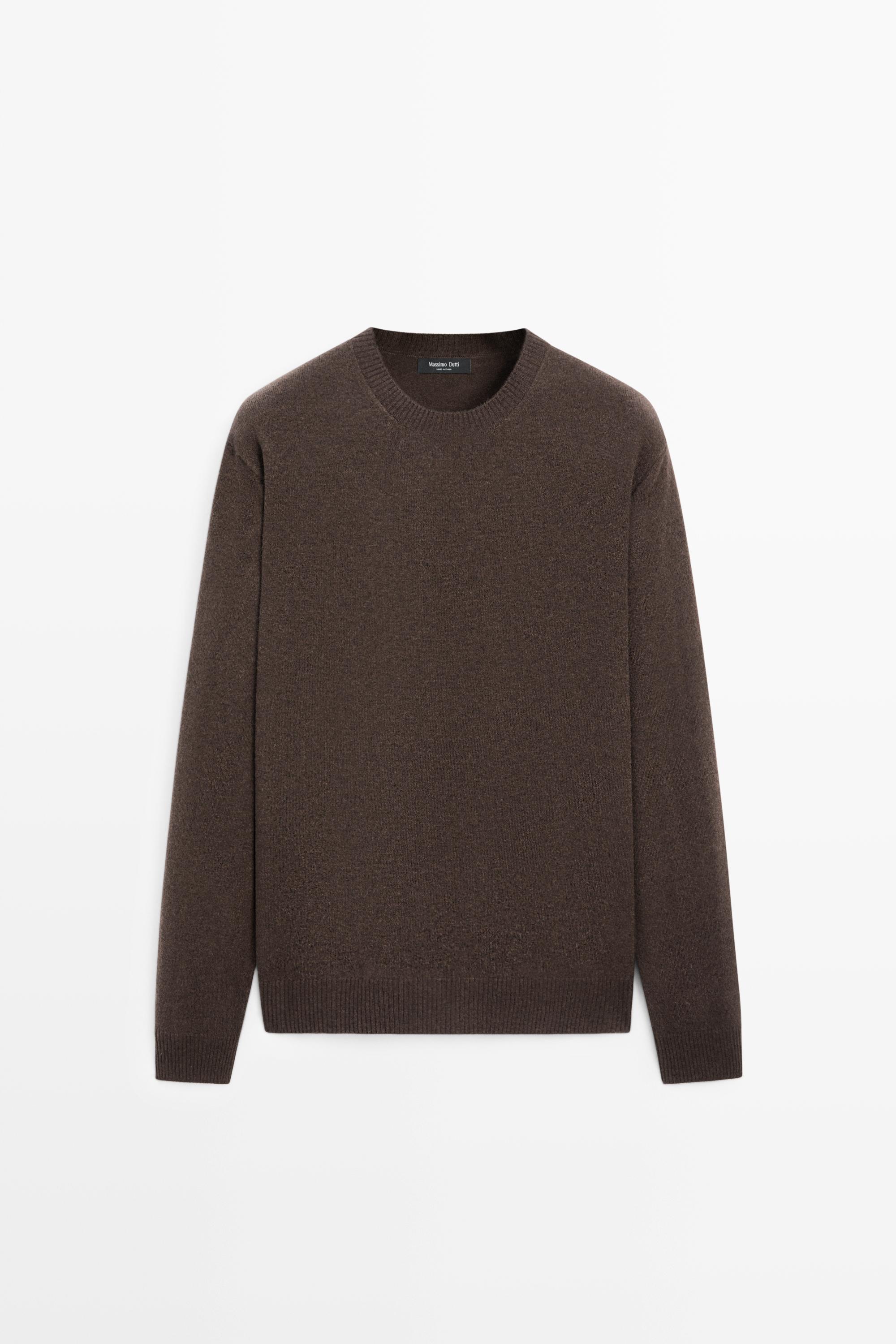 Wool blend round neck knit sweater — Chocolate