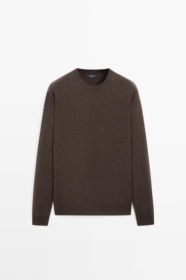 Wool blend round neck knit sweater — Chocolate 2