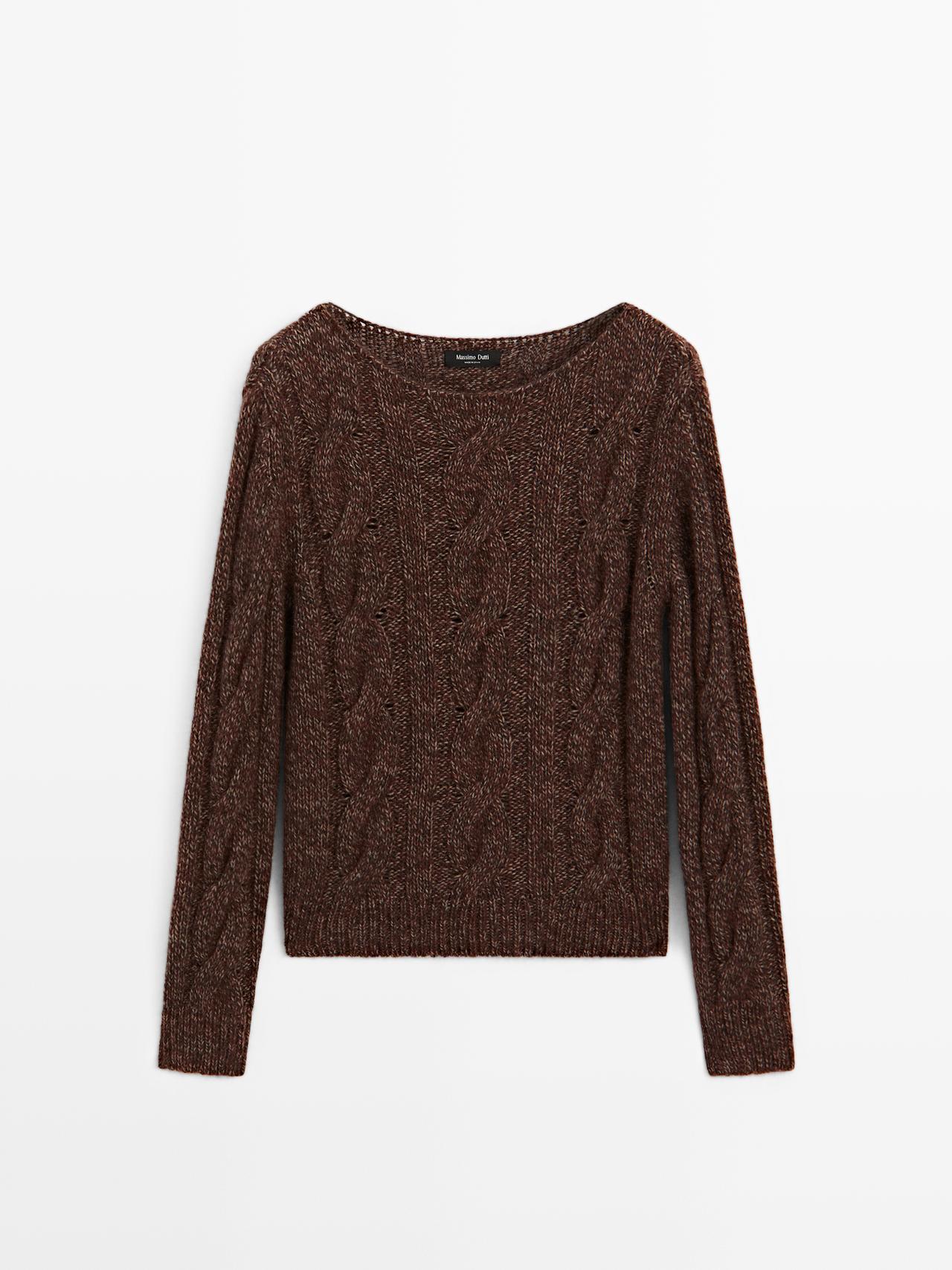 Massimo Dutti - Dame - Kabelstrikket Trøje Med Bådudskæring - Rødbrun - Xs