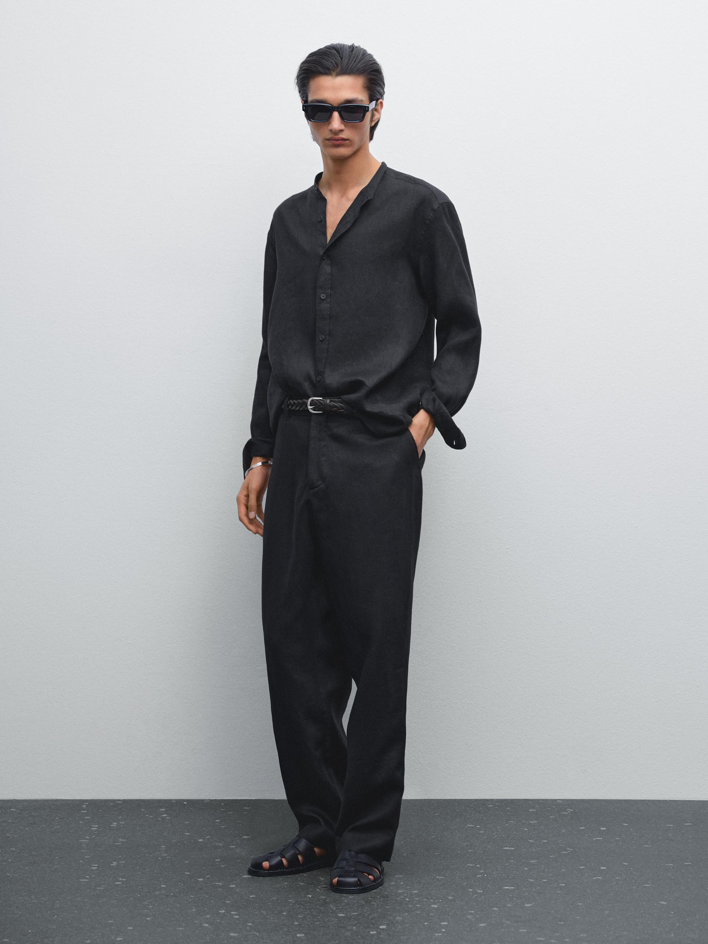 Regular-Fit-Hemd aus 100 % Leinen mit Maokragen