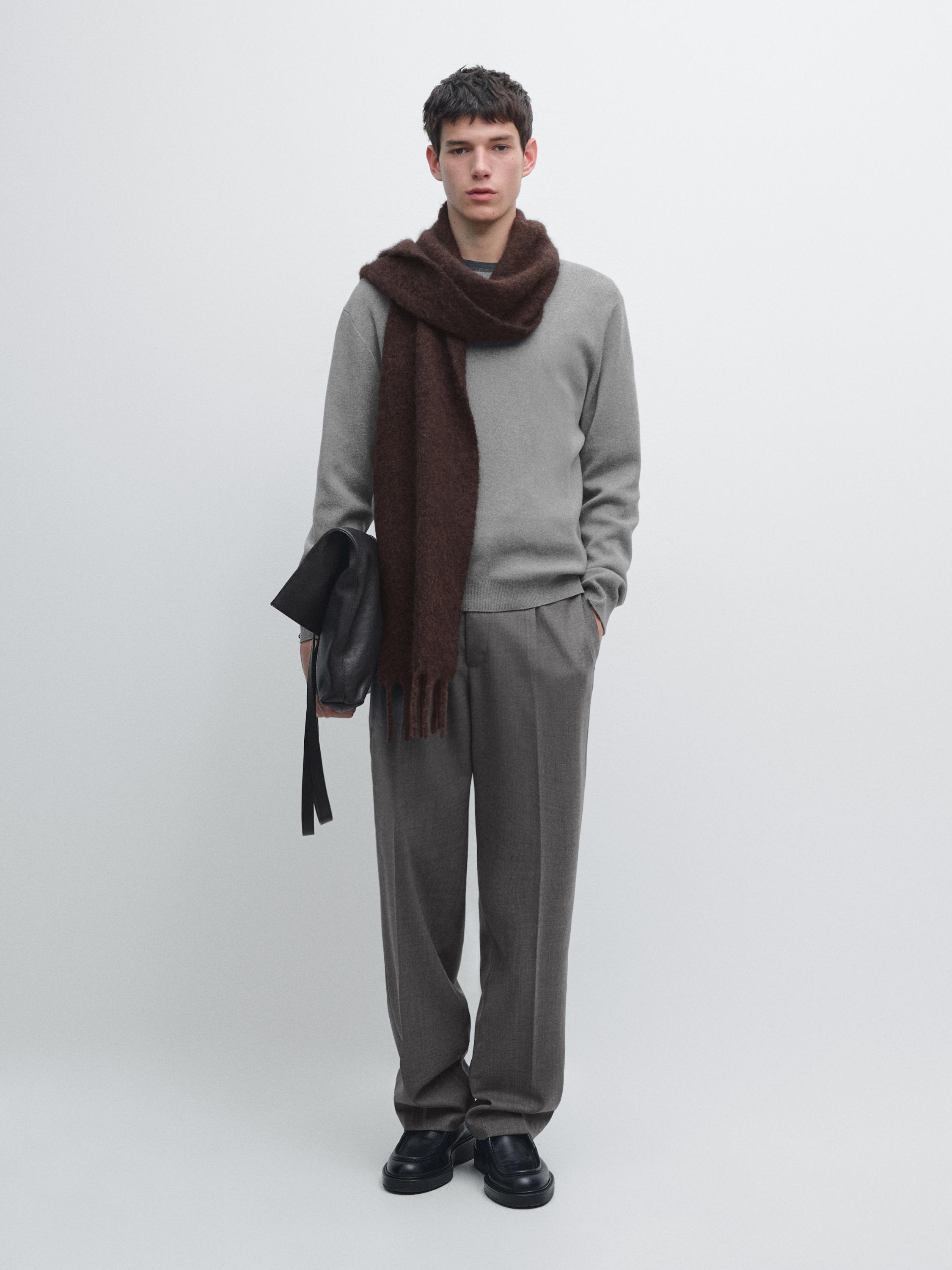Knit 100% cotton crew neck sweater — Medium Grey