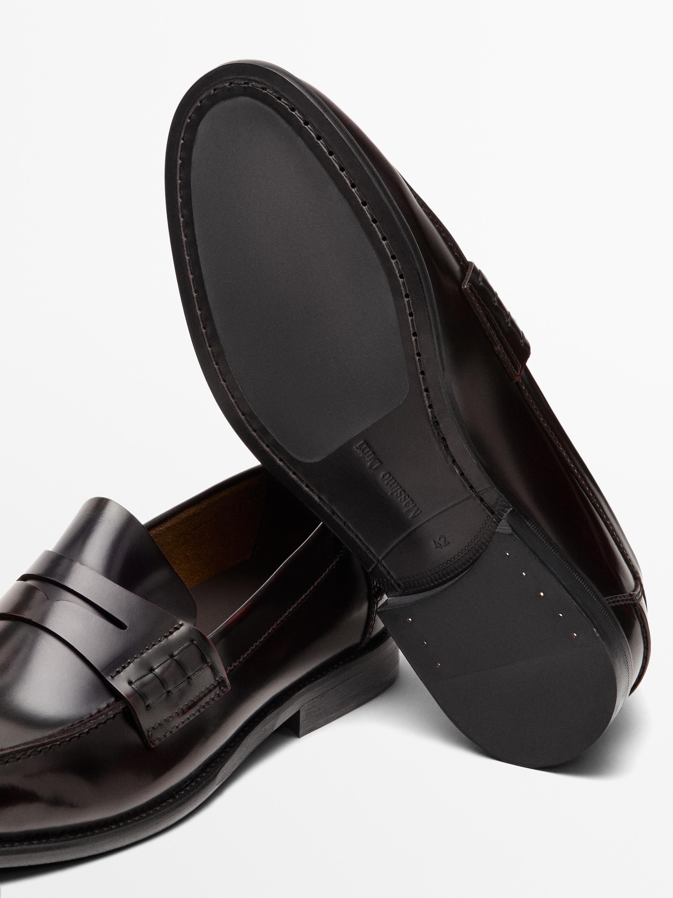 Leather loafers with penny strap — BURGUNDY