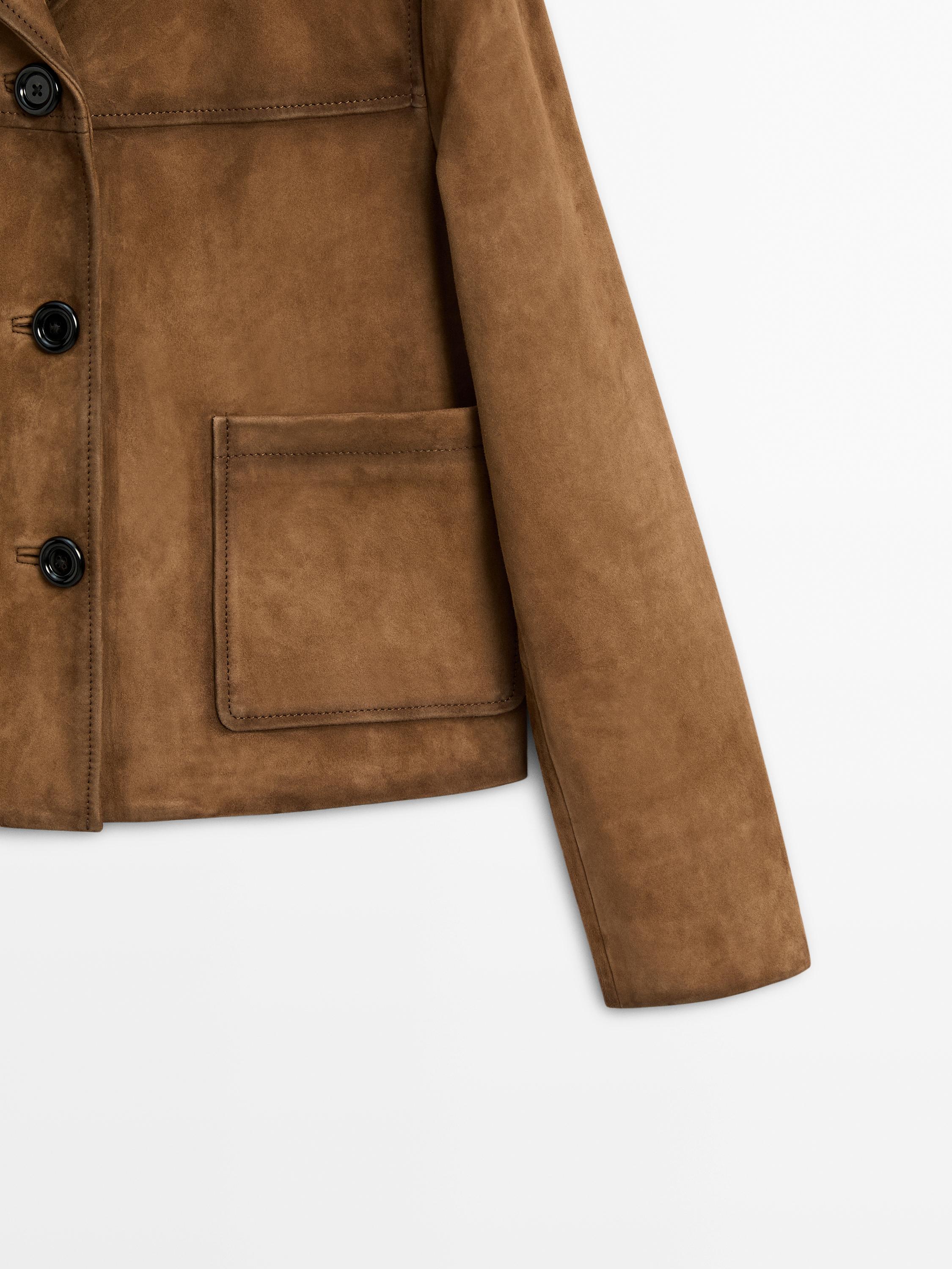 Suede leather jacket with pockets