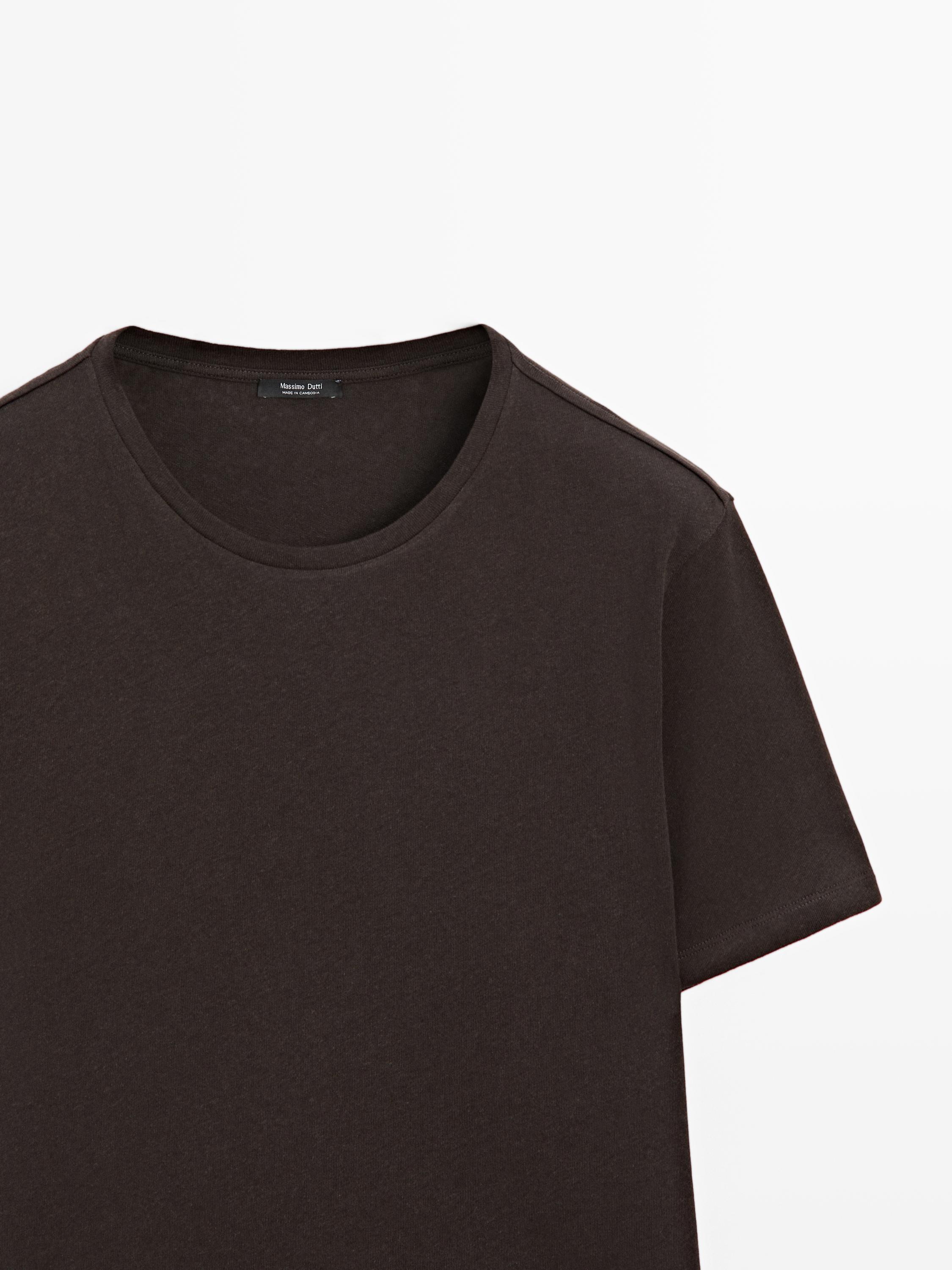 Short sleeve linen and cotton T-shirt — BROWN