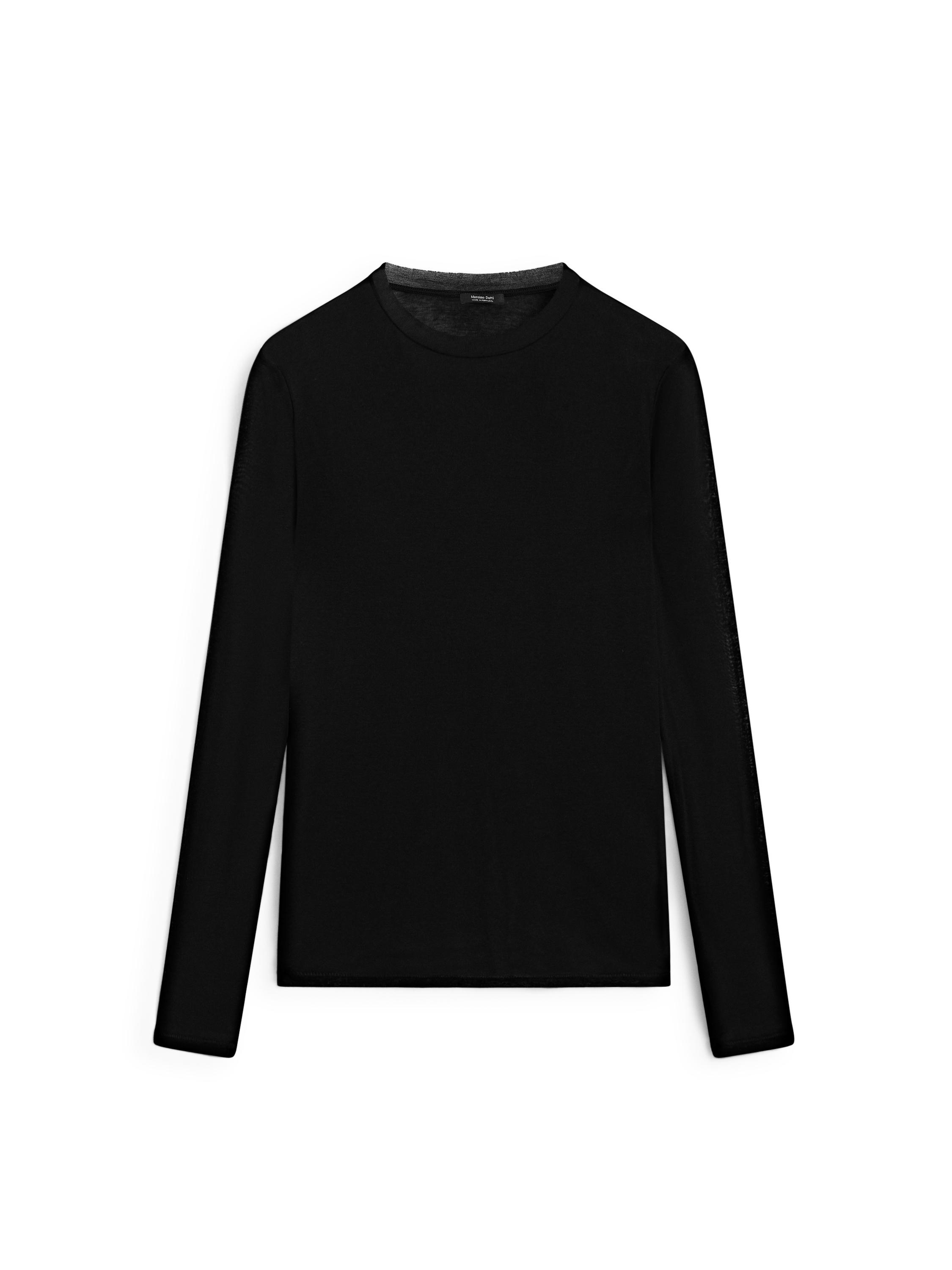 100% cotton semi-sheer T-shirt with collar detail — BLACK