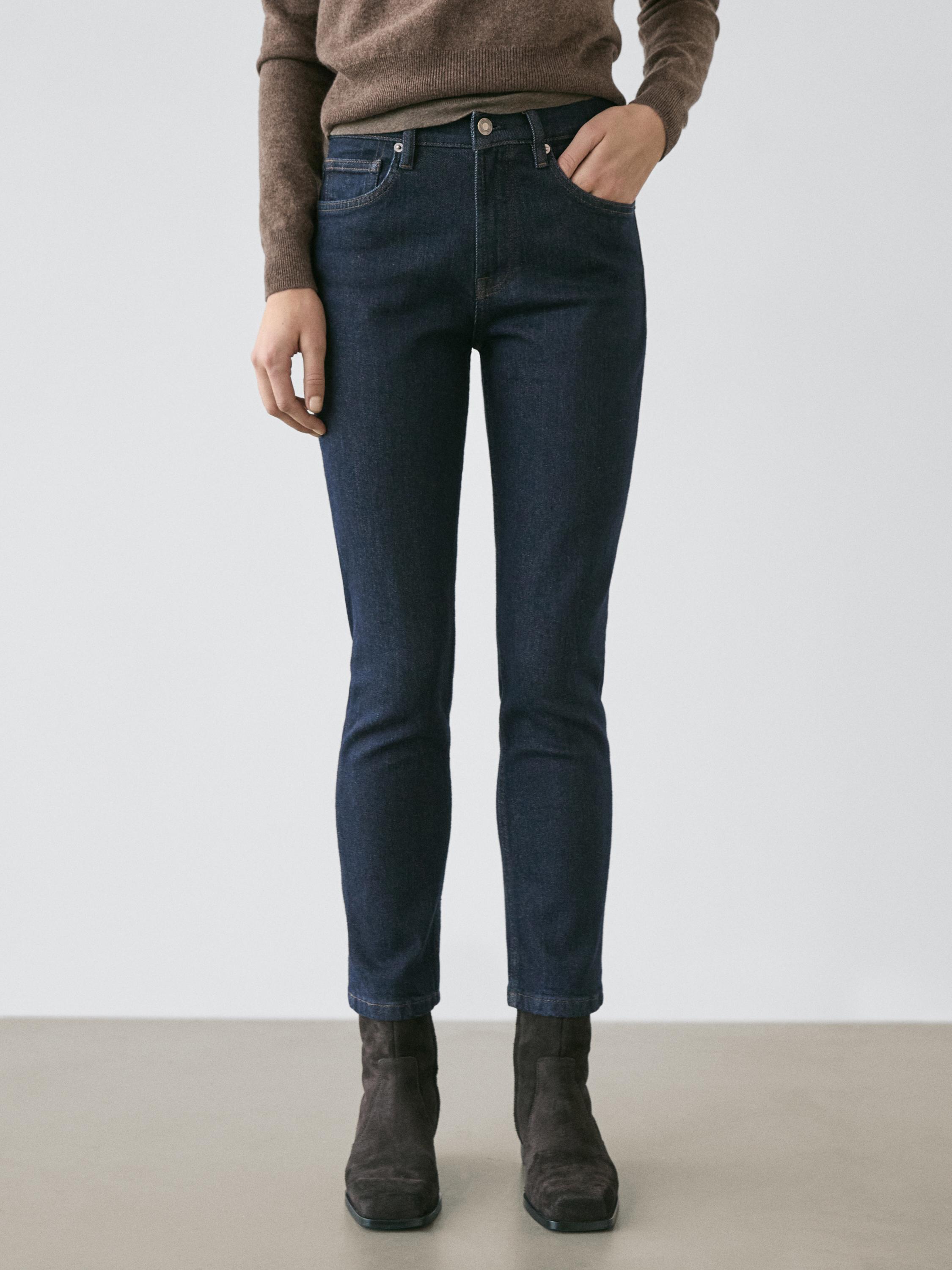 Mid-rise cropped slim fit jeans — DARK BLUE