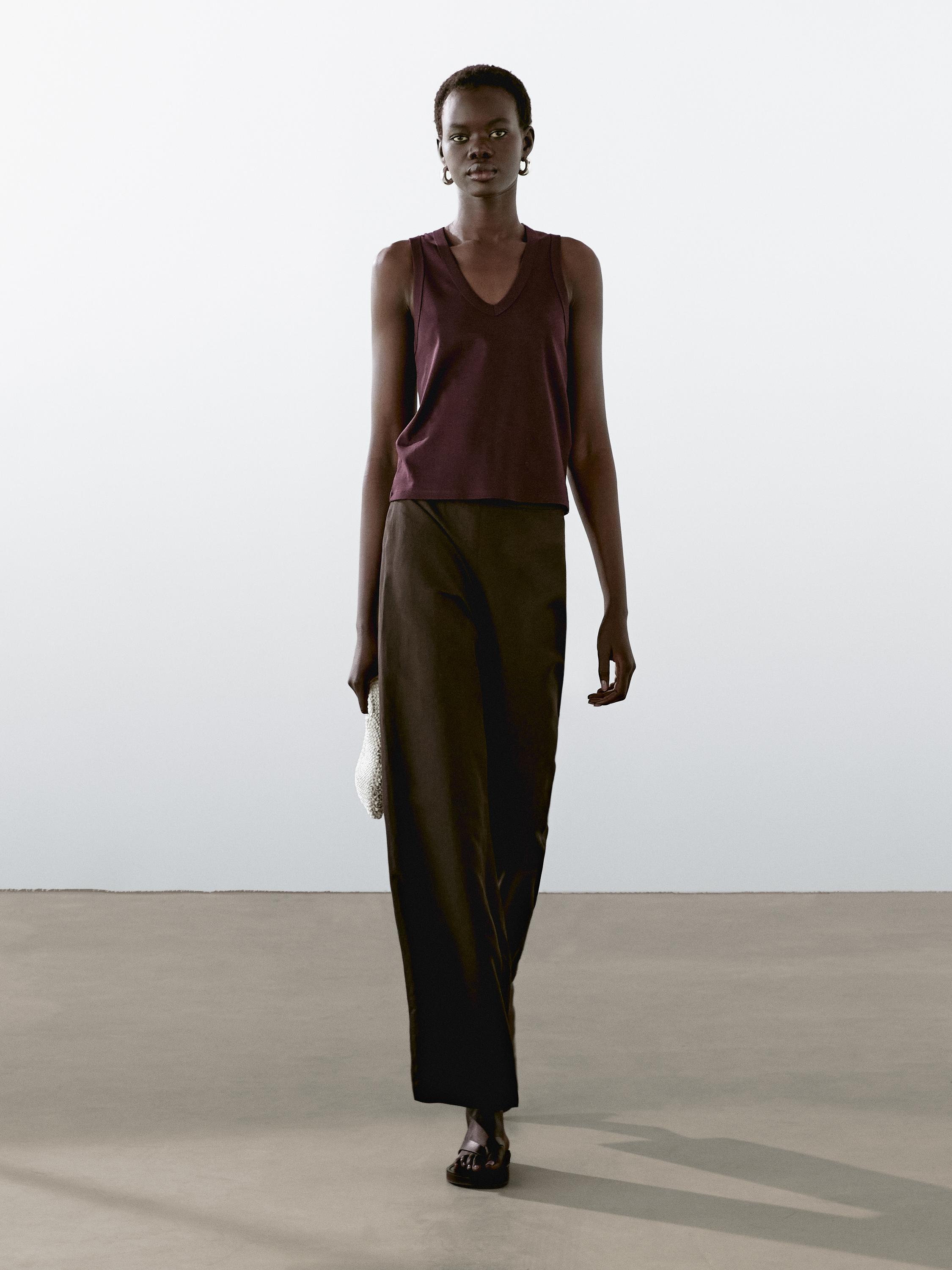 Mercerised cotton V-neck T-shirt