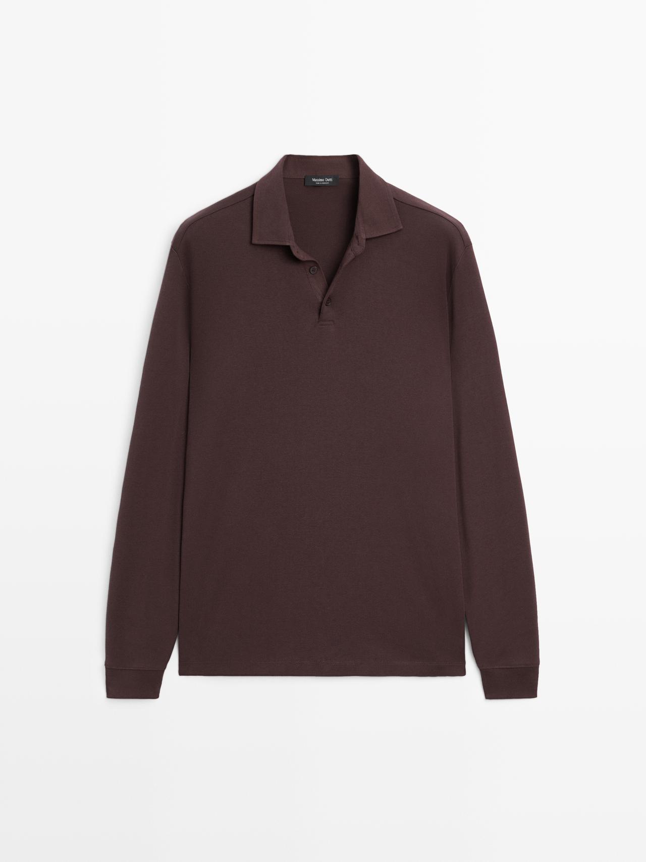 Massimo Dutti - Herre - Langærmet Poloshirt Med Krave I Kontrast - Bordeaux - M