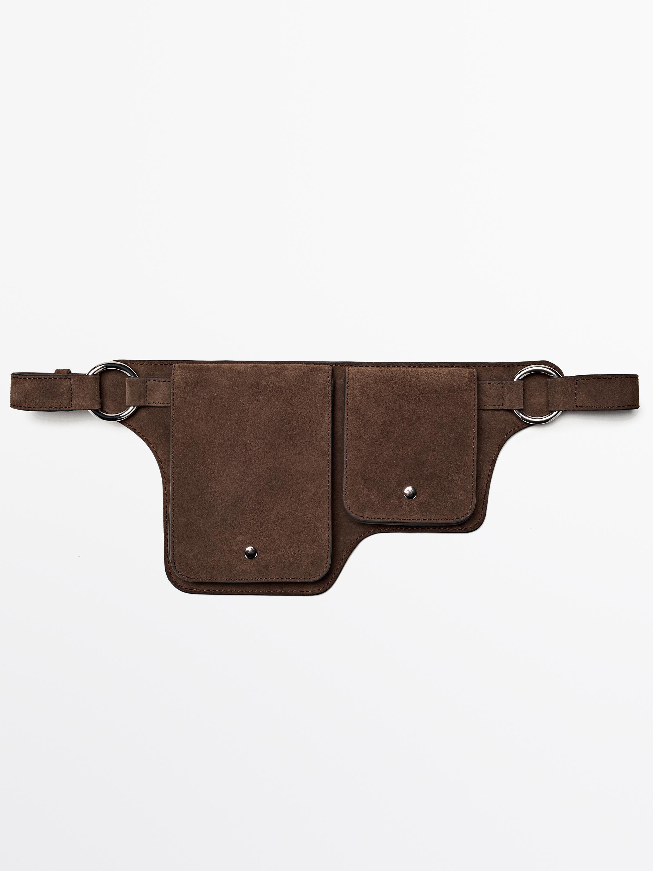 Split leather double compartment belt bag — MINK