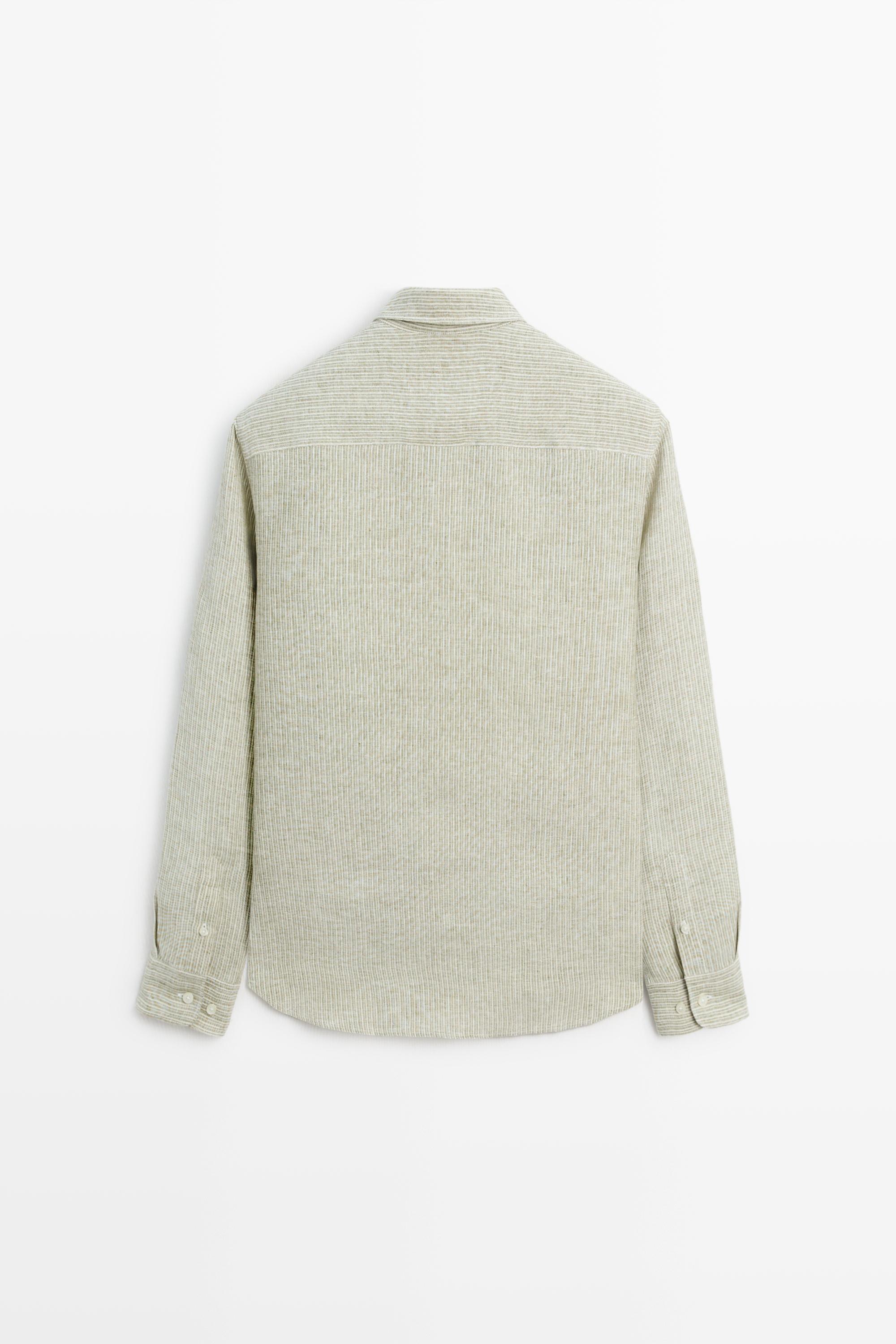 100% linen regular fit striped shirt — GREEN