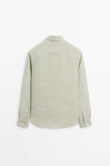 100% linen regular fit striped shirt — GREEN 6