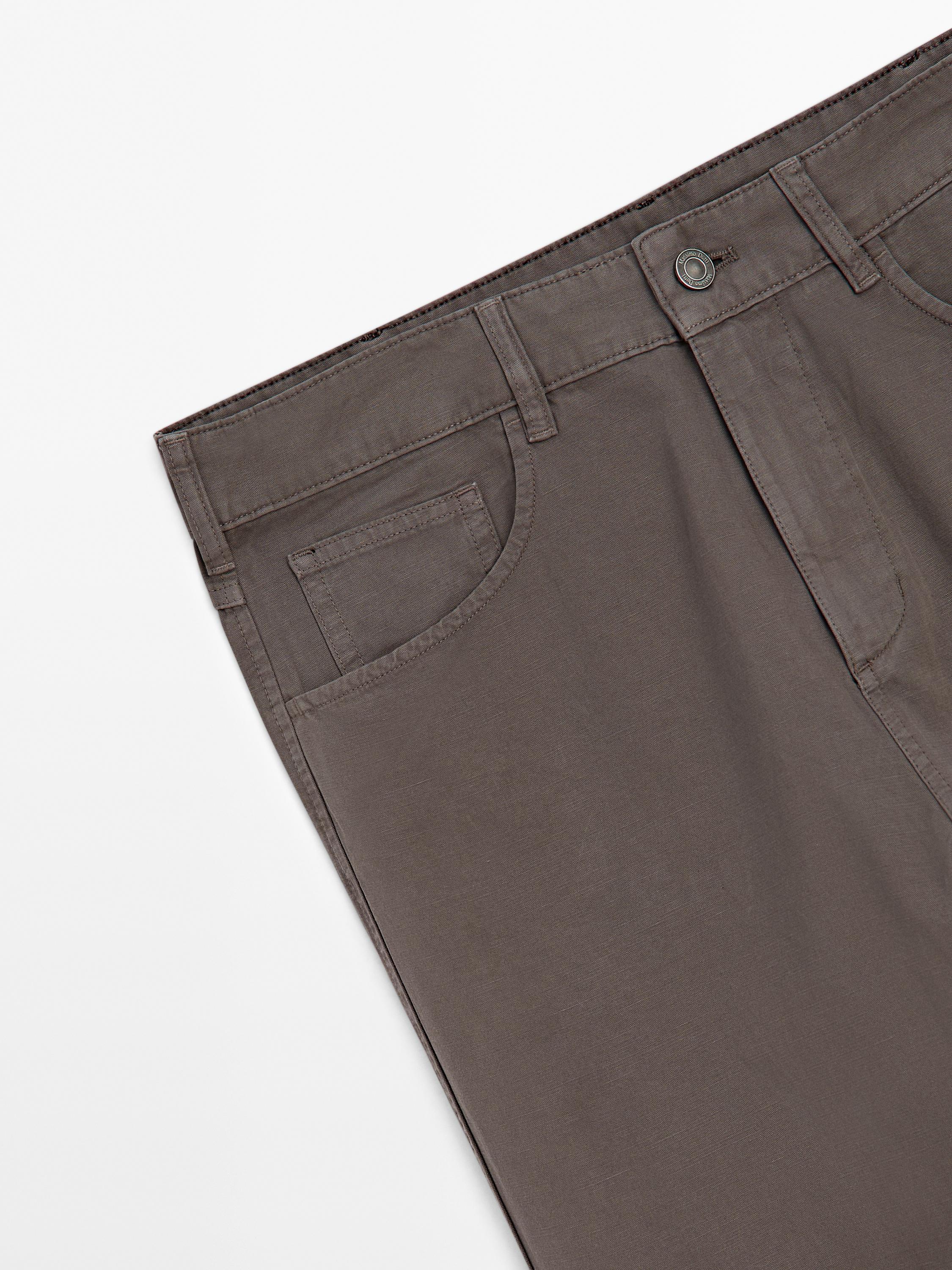 Lightweight relaxed fit denim-effect trousers