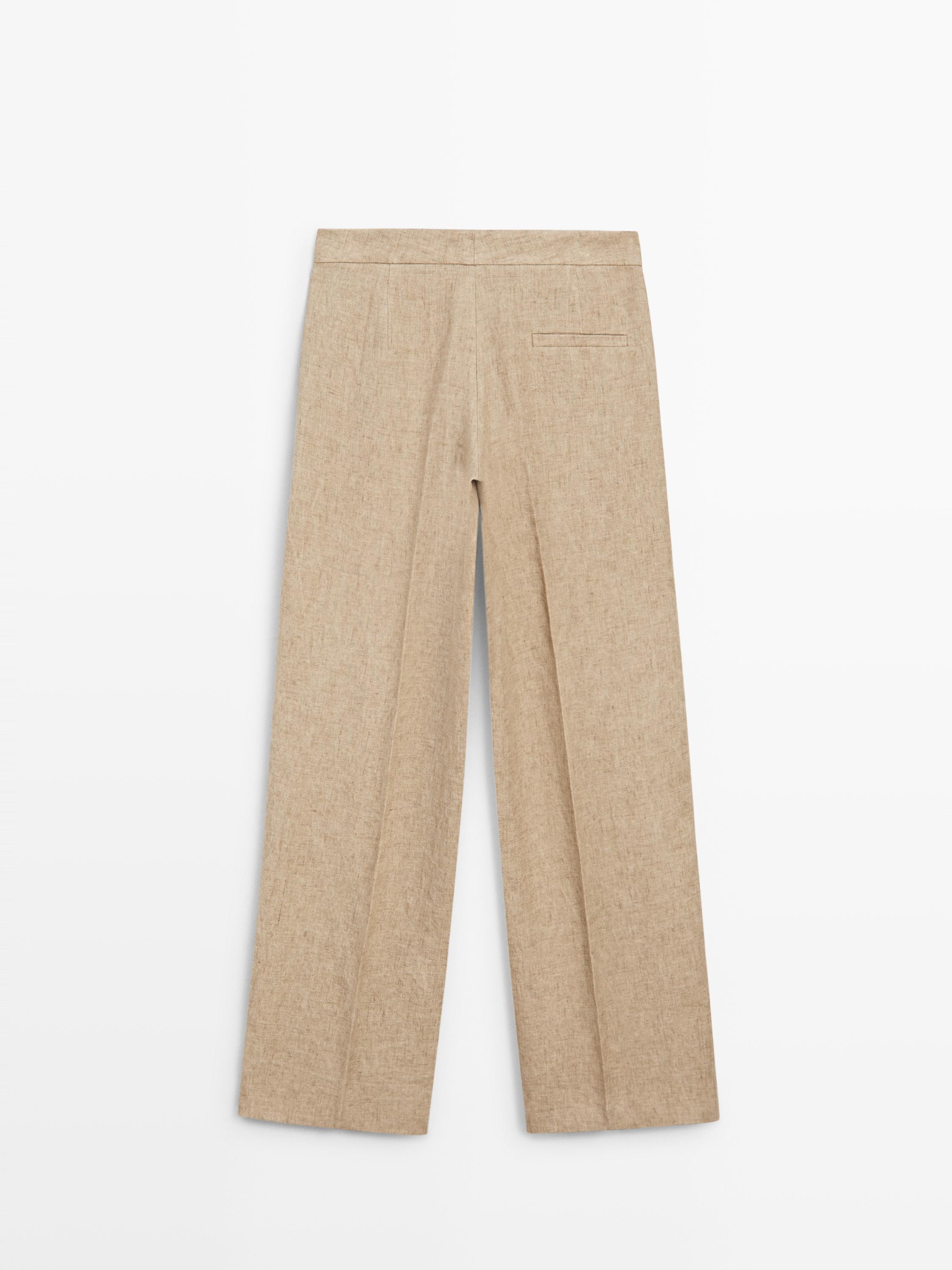 Flowing linen trousers with darts — BEIGE