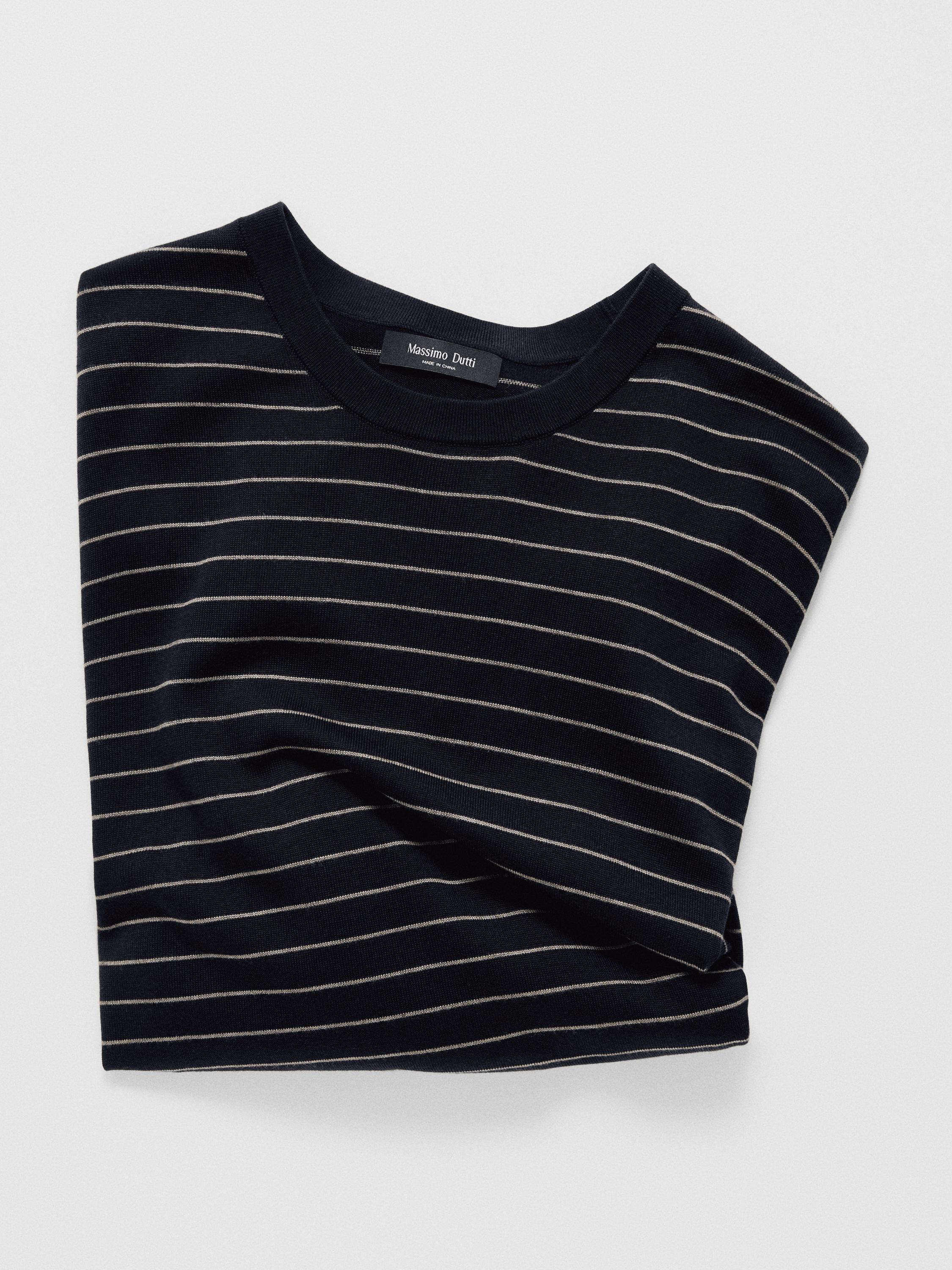 Striped long sleeve knit sweater — NAVY BLUE