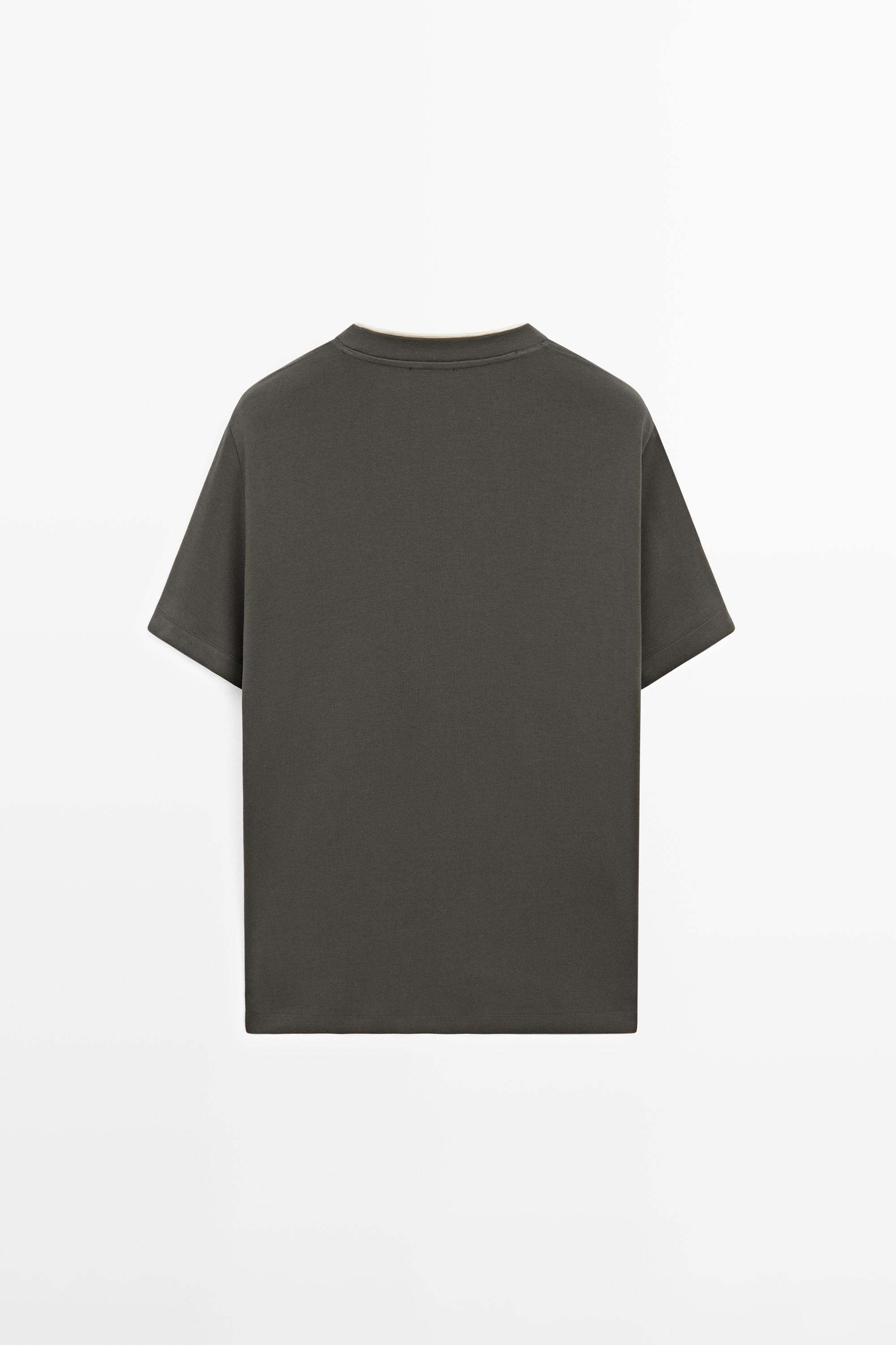 100% cotton T-shirt with contrast neckline — KHAKI